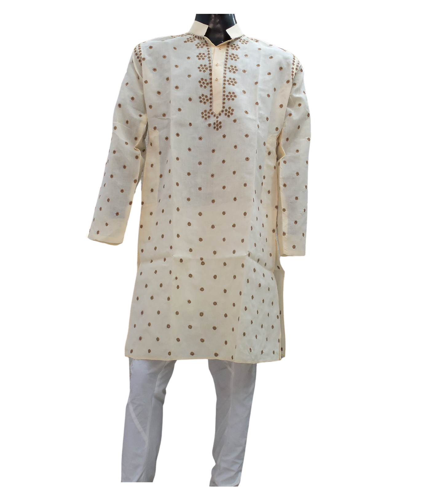 Shyamal Chikan Embroidered Lemon Cotton Lucknowi Chikankari Men's  Kurta – S1293