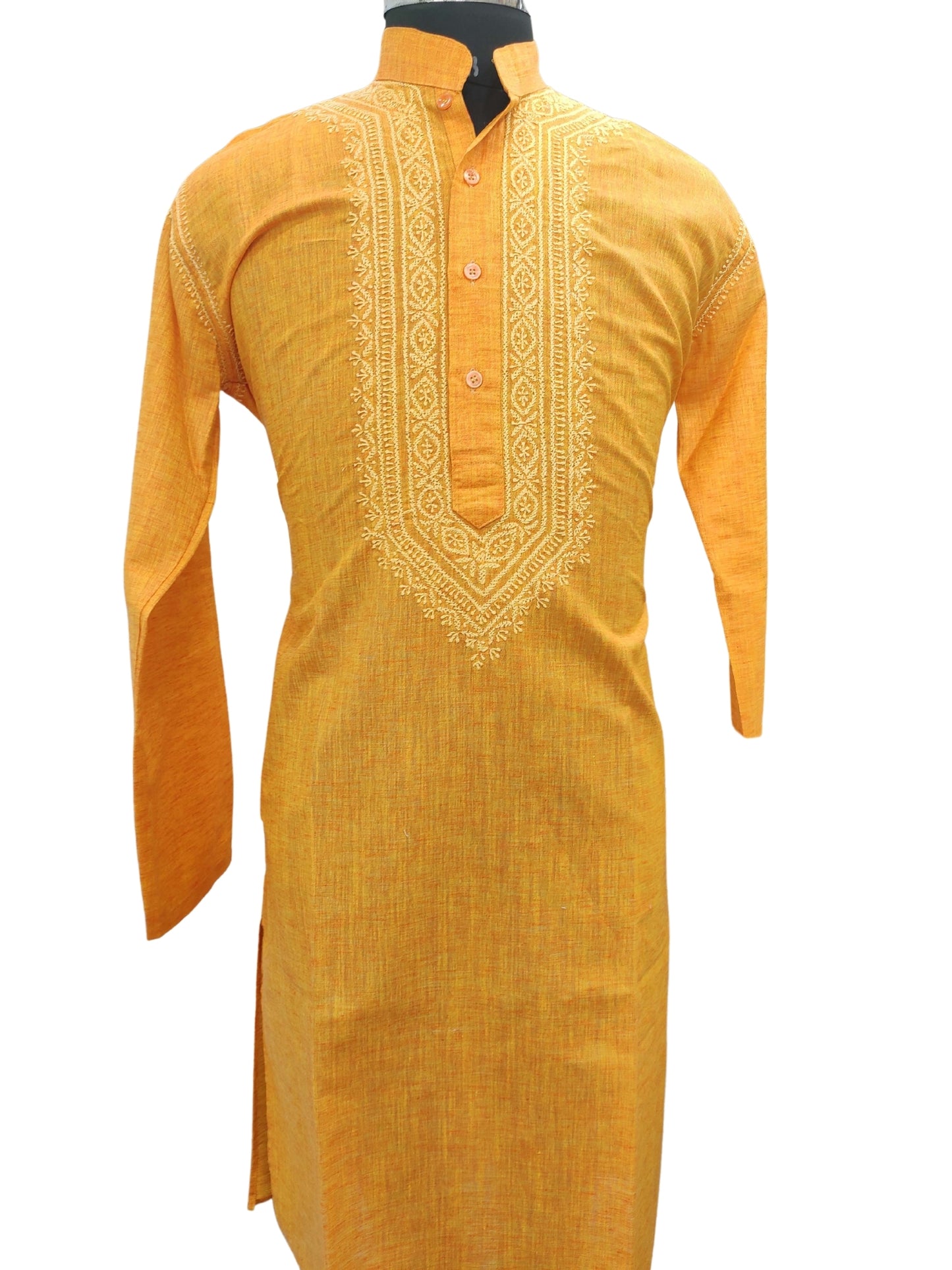 Shyamal Chikan Embroidered Orange Cotton Lucknowi Chikankari Men's  Kurta – S11841