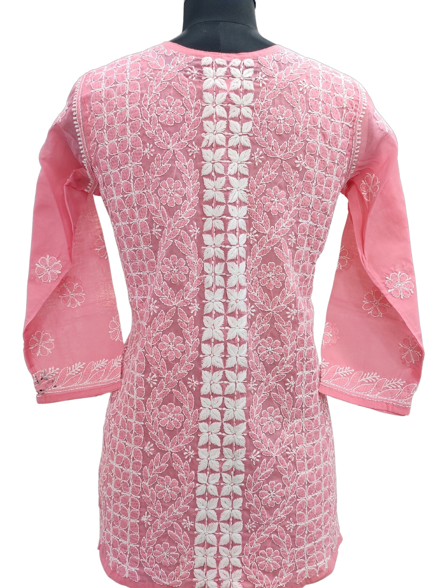 Shyamal Chikan Hand Embroidered Pink Cotton All-Over Lucknowi Chikankari Short Top - S16479