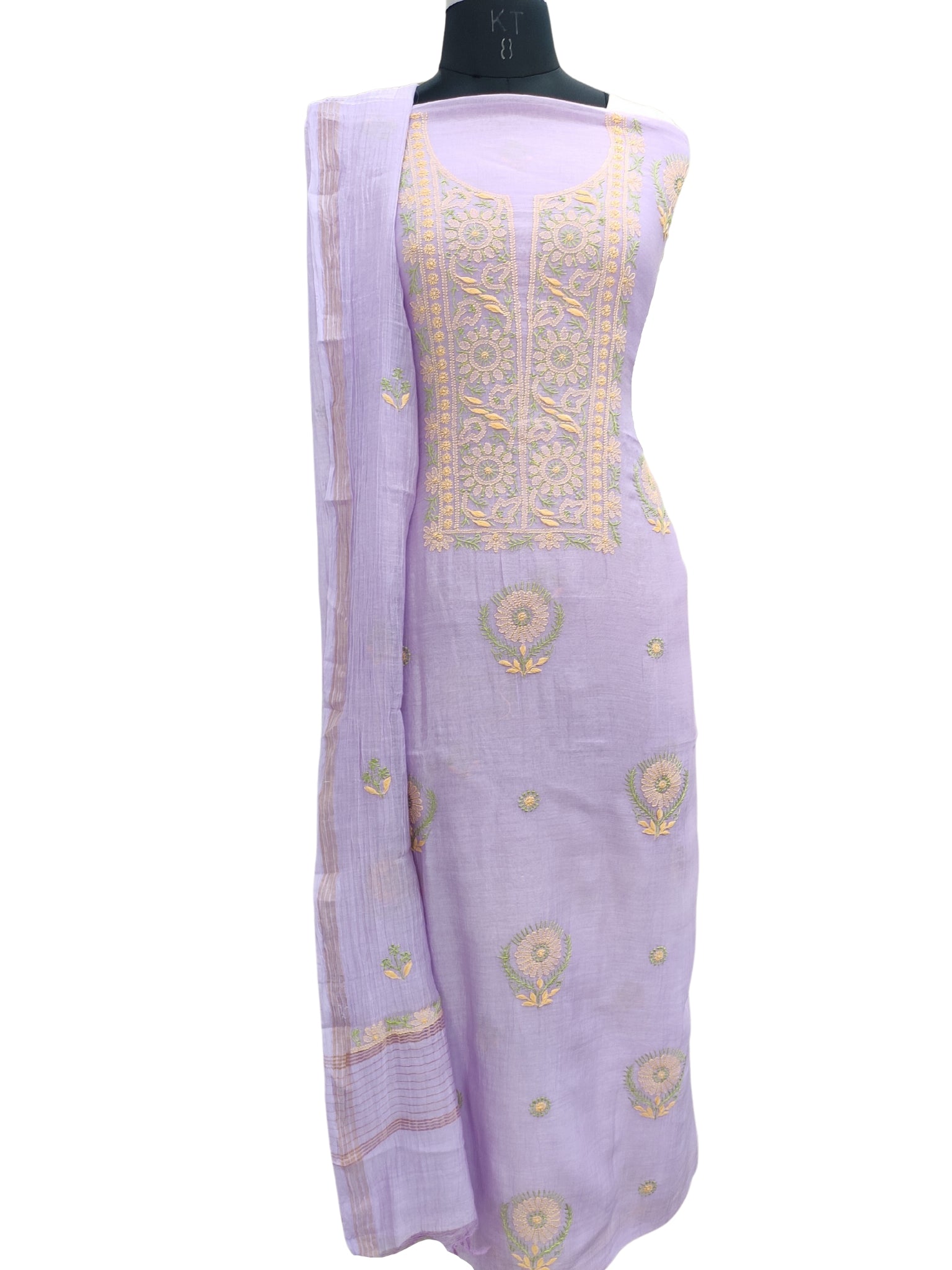 Shyamal Chikan Hand Embroidered Purple Mul Chanderi Lucknowi Chikankari Unstitched Embellised Suit Piece (Set of 2) - S18657