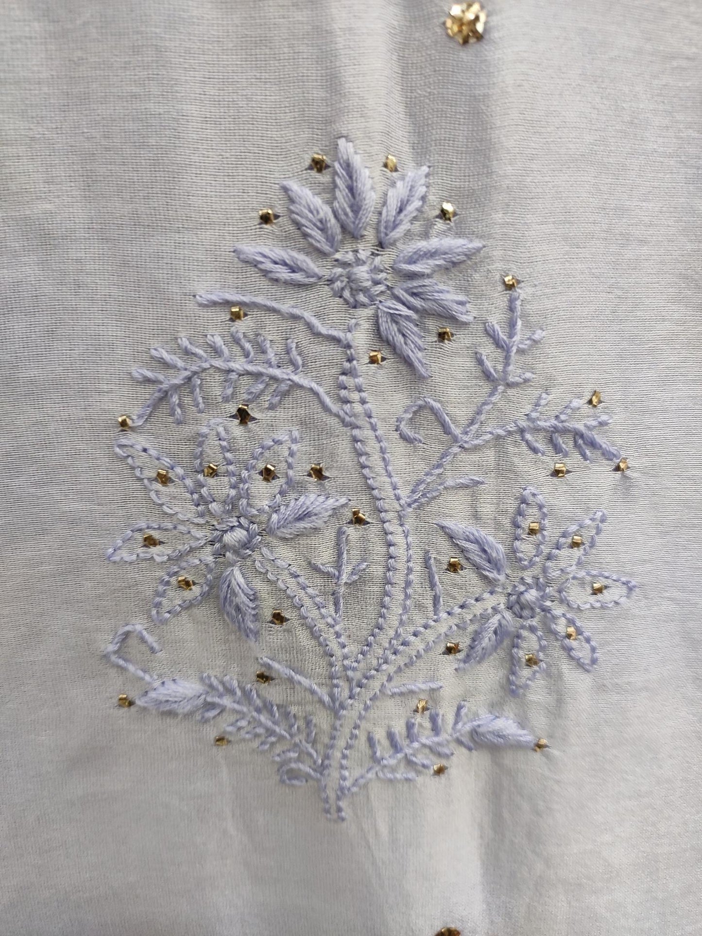 Shyamal Chikan Hand Embroidered Purple Chanderi Silk Lucknowi Chikankari Unstitched Suit Piece With Mukaish Work (Kurta Dupatta Set) - S16784
