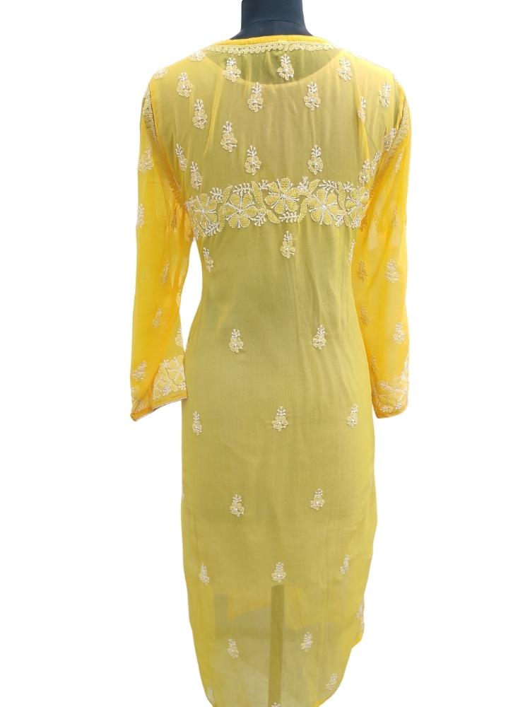Shyamal Chikan Hand Embroidered Yellow Modal Cotton Lucknowi Chikankar