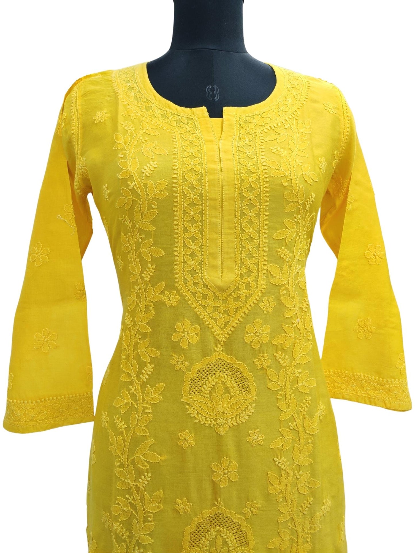 Shyamal Chikan Hand Embroidered Yellow Chanderi Silk Lucknowi Chikankari Kurti - S16744