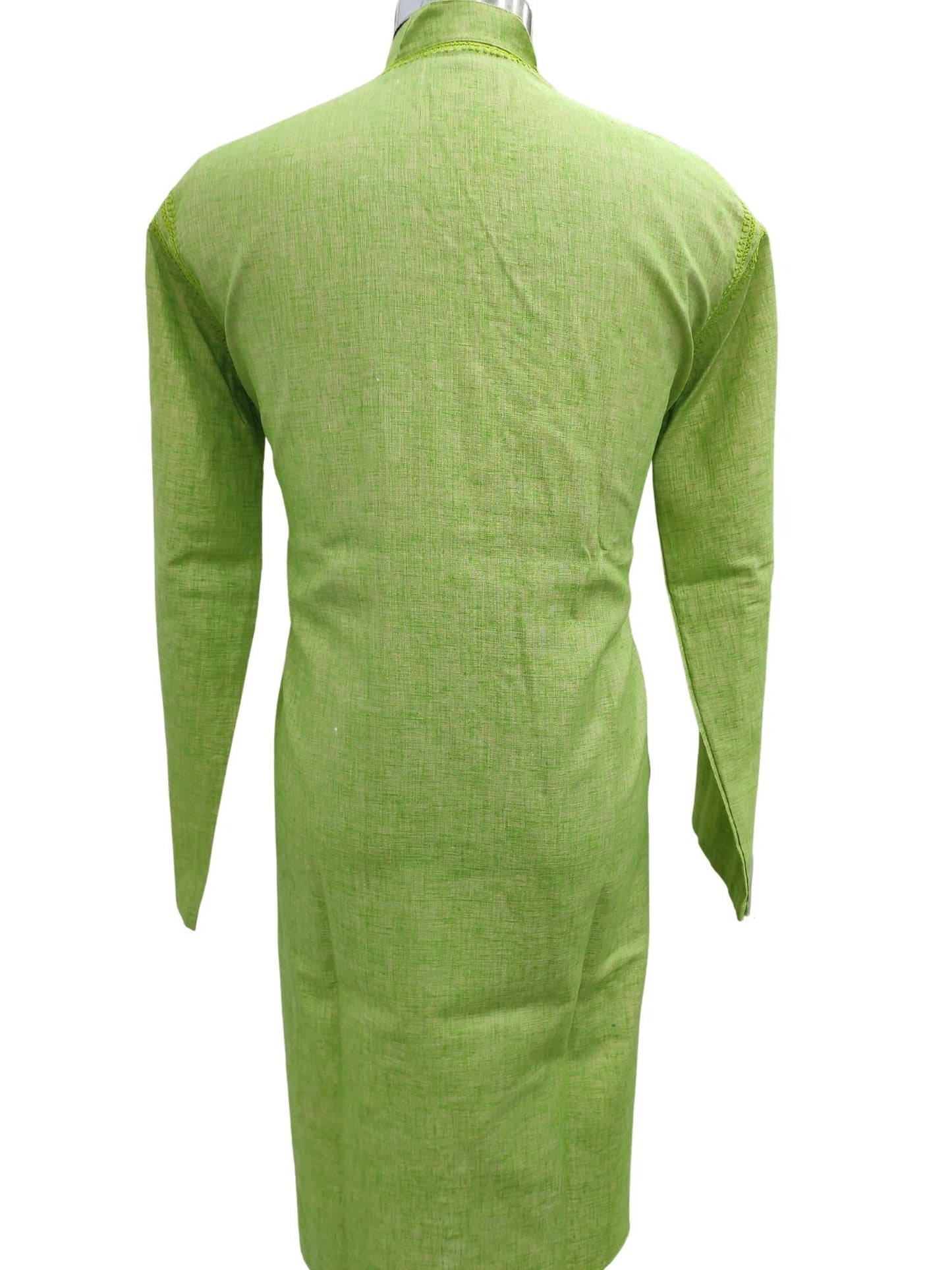 Shyamal Chikan Hand Embroidered Green Cotton Lucknowi Chikankari Men's Kurta – S12992
