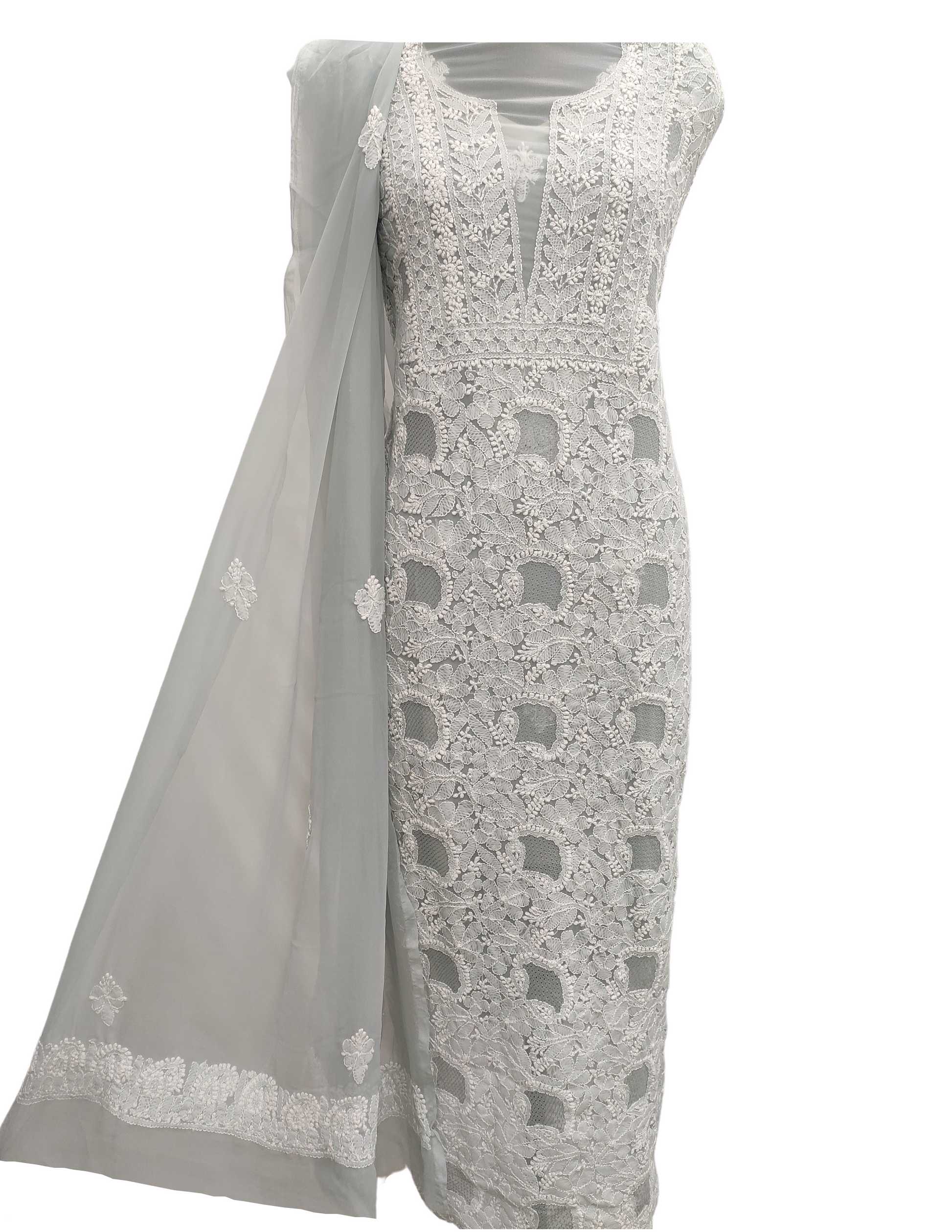 Shyamal Chikan Hand Embroidered Blue Cotton Lucknowi Chikankari Unstitched Suit Piece - S8317