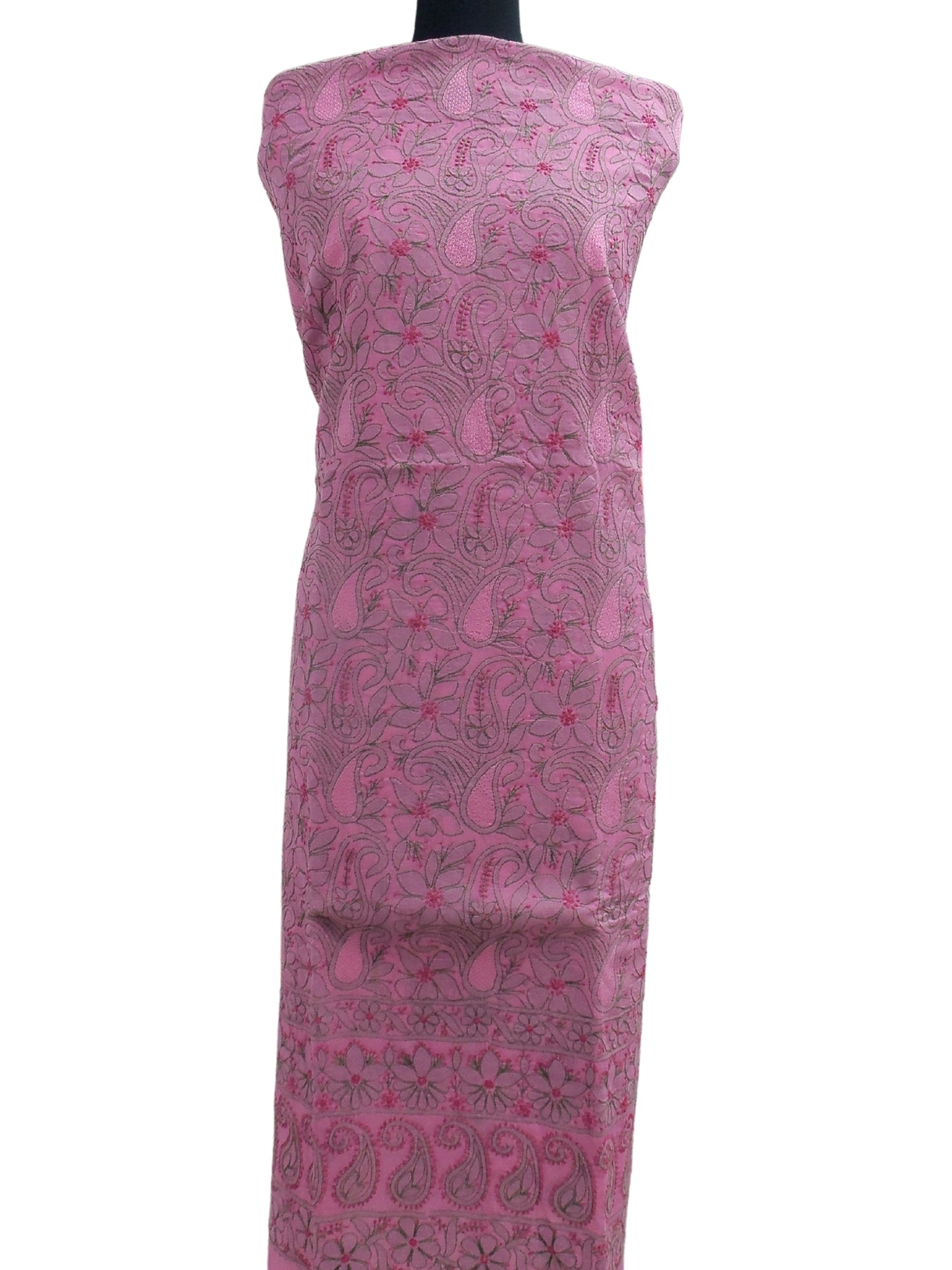 Shyamal Chikan Hand Embroidered Pink Cotton Lucknowi Chikankari Unstitched Kurta Piece With Jaali Work - S166