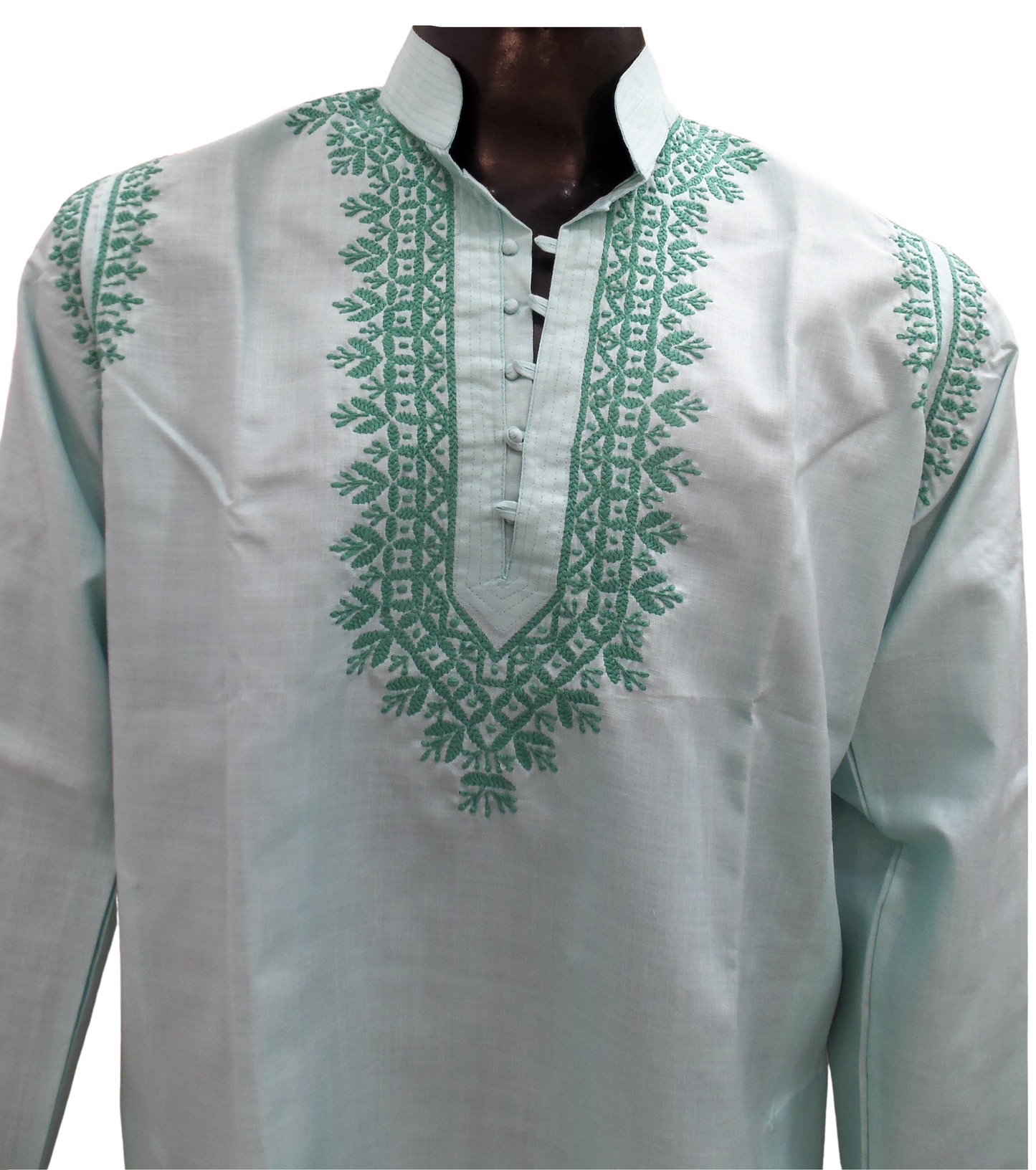 Shyamal Chikan Hand Embroidered Green Cotton Lucknowi Chikankari Men's Kurta – S1366
