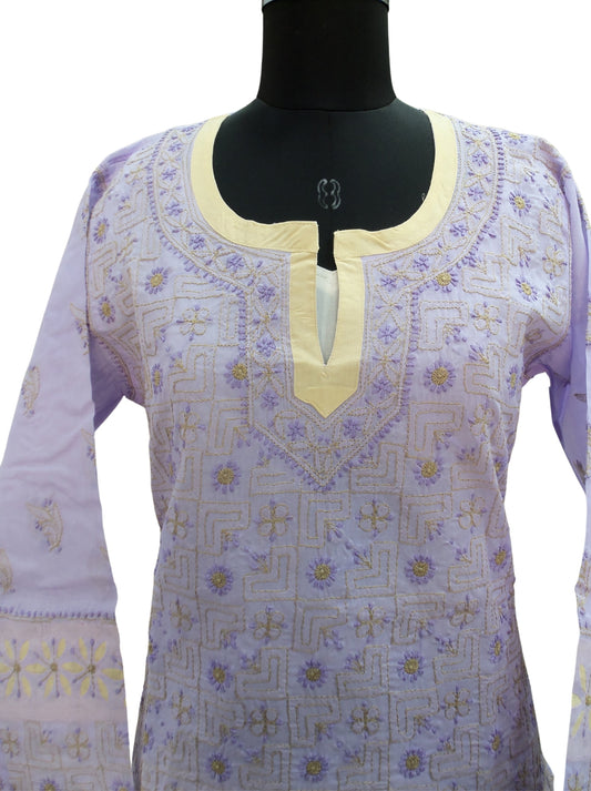 Shyamal Chikan Hand Embroidered Purple Cotton Lucknowi Chikankari Kurti - S978