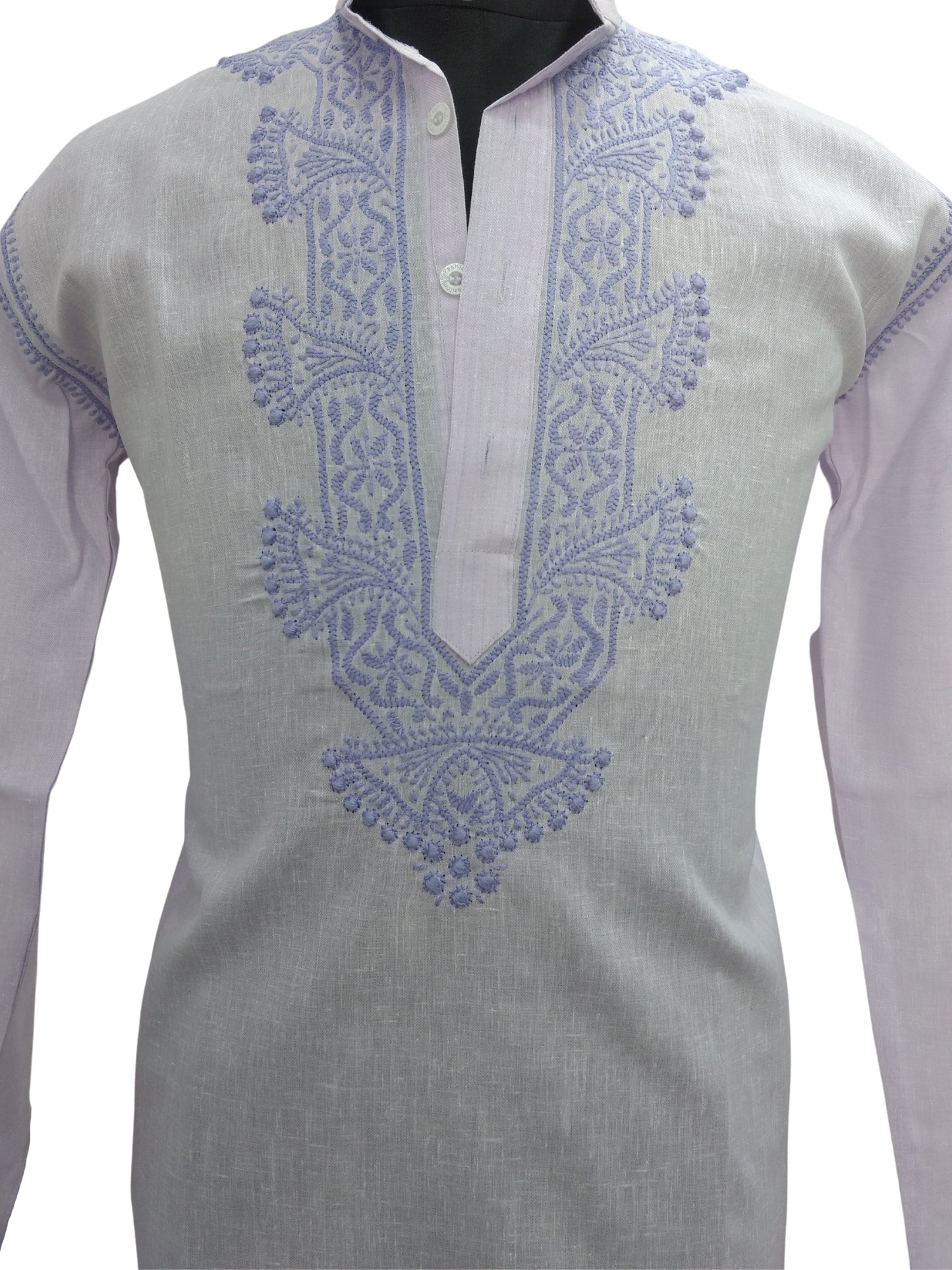 Shyamal Chikan Hand Embroidered Purple Cotton Lucknowi Chikankari Men's Kurta – S6766