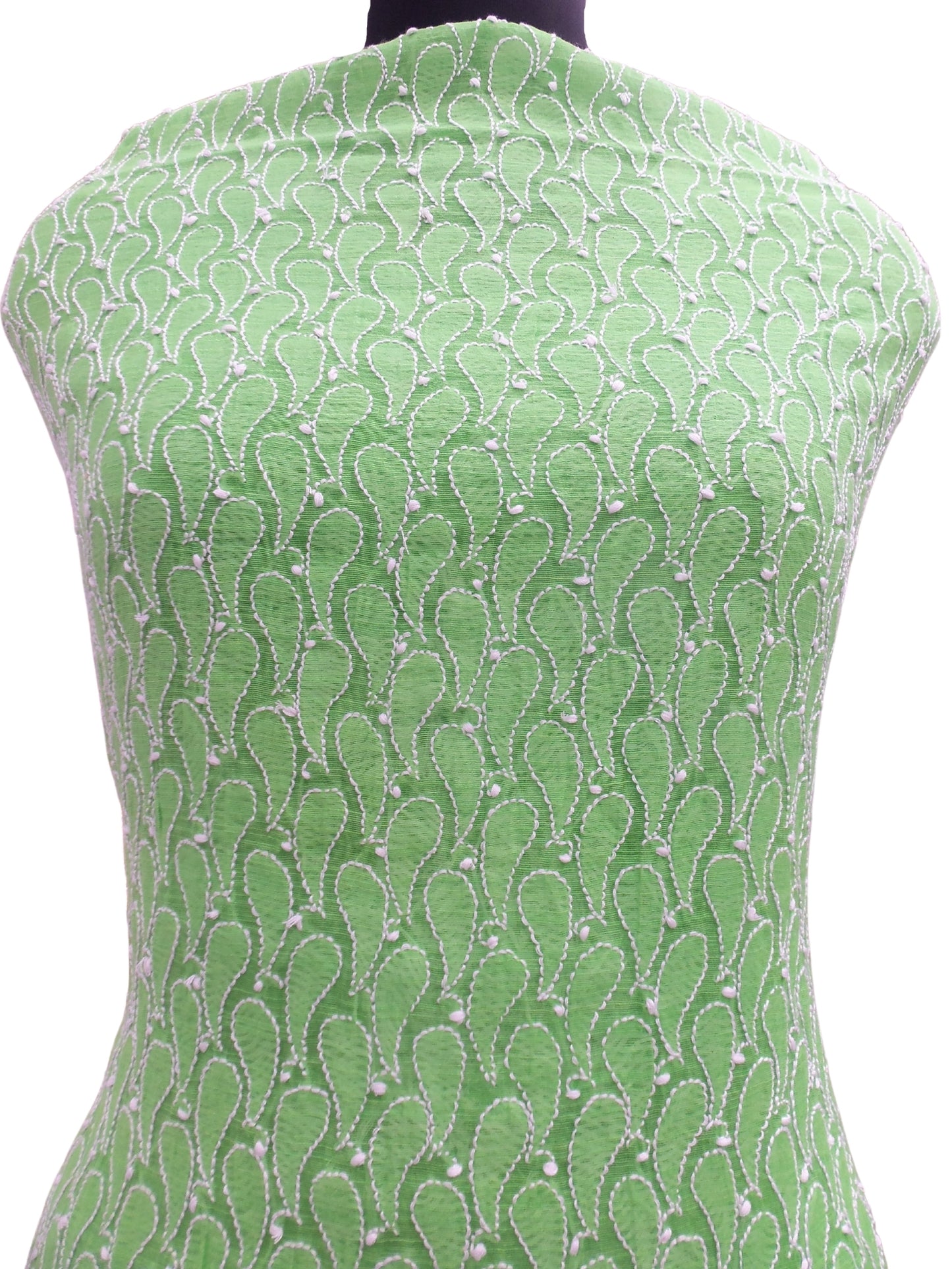 Shyamal Chikan Hand Embroidered Green Pure Cotton Lucknowi Chikankari Unstitched Kurta Piece - S2980