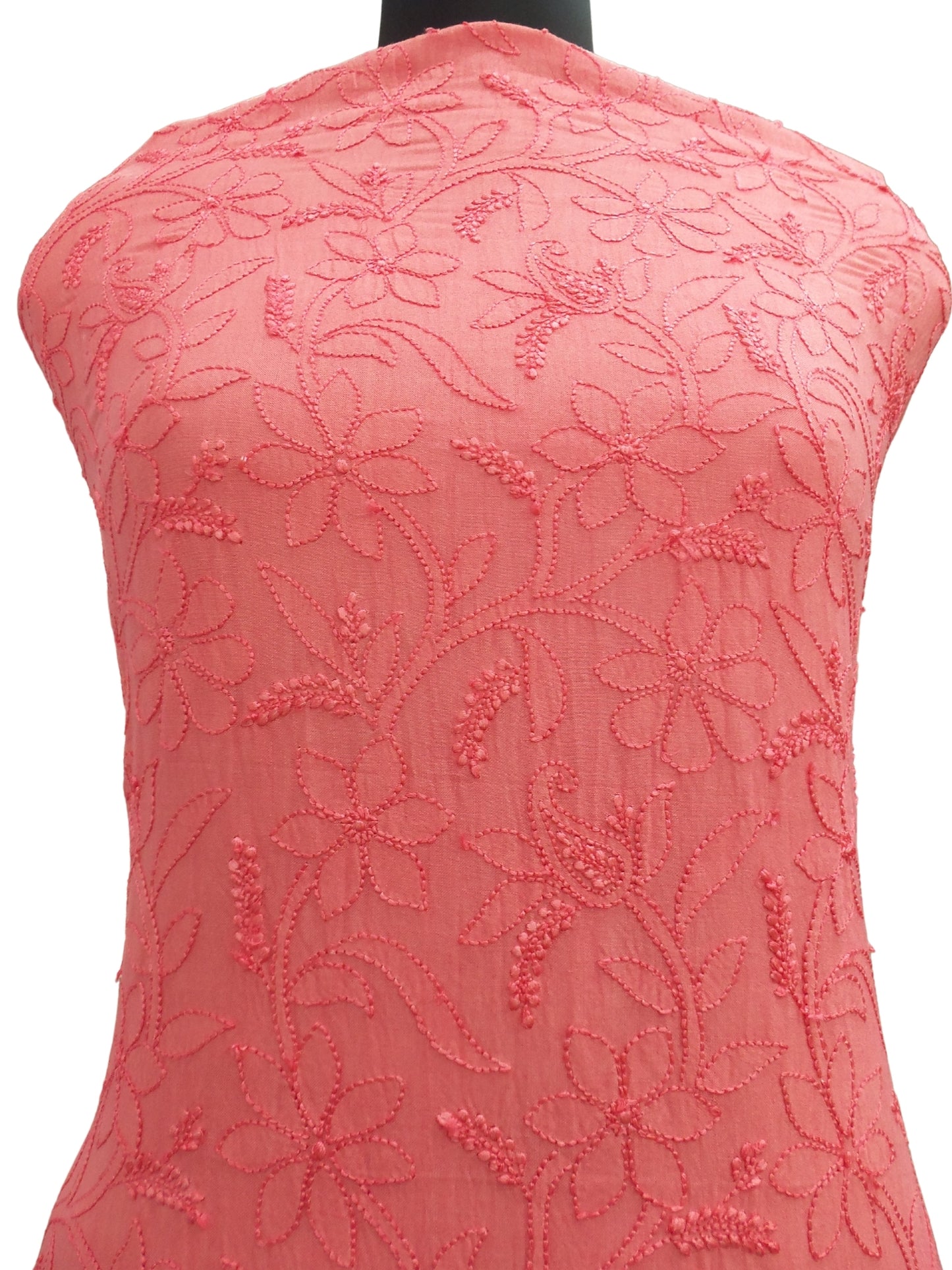 Shyamal Chikan Hand Embroidered Pink Raw Silk Lucknowi Chikankari Unstitched Kurta Piece - S2361