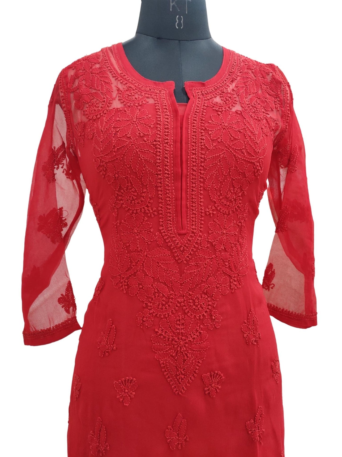Buy Asian Suits Red Georgette Embroidered Front Slit Kurti LKV001634