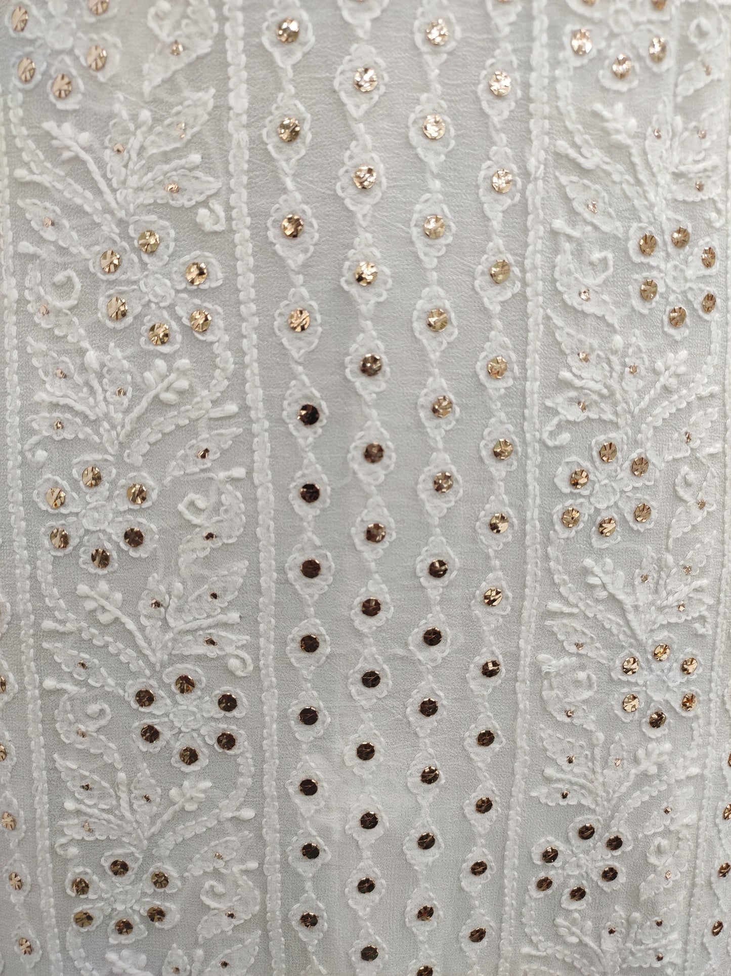 Shyamal Chikan Hand Embroidered White HQ Viscose Georgette Lucknowi Chikankari Unstitched Suit Piece With Mukaish Work ( Kurta Dupatta Set ) - S17636