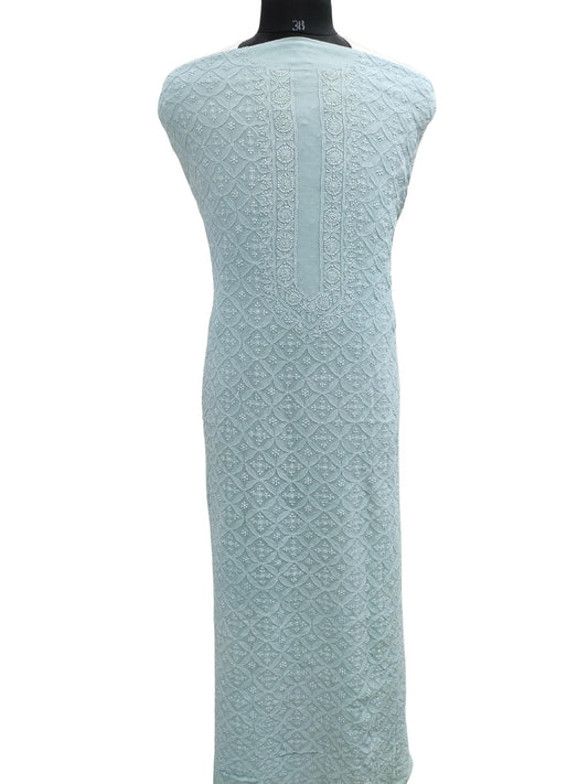 Shyamal Chikan Hand Embroidered Sea Green Viscose Georgette Lucknowi All-Over Chikankari Unstitched Men's Kurta Piece – S16335