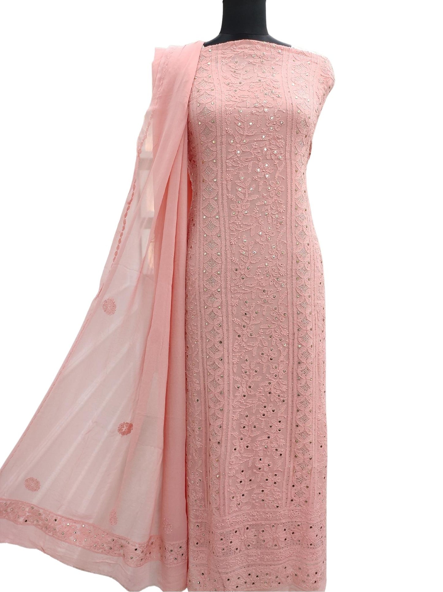Beautiful Pink Color Lucknowi chikankari kurta set – Joshindia