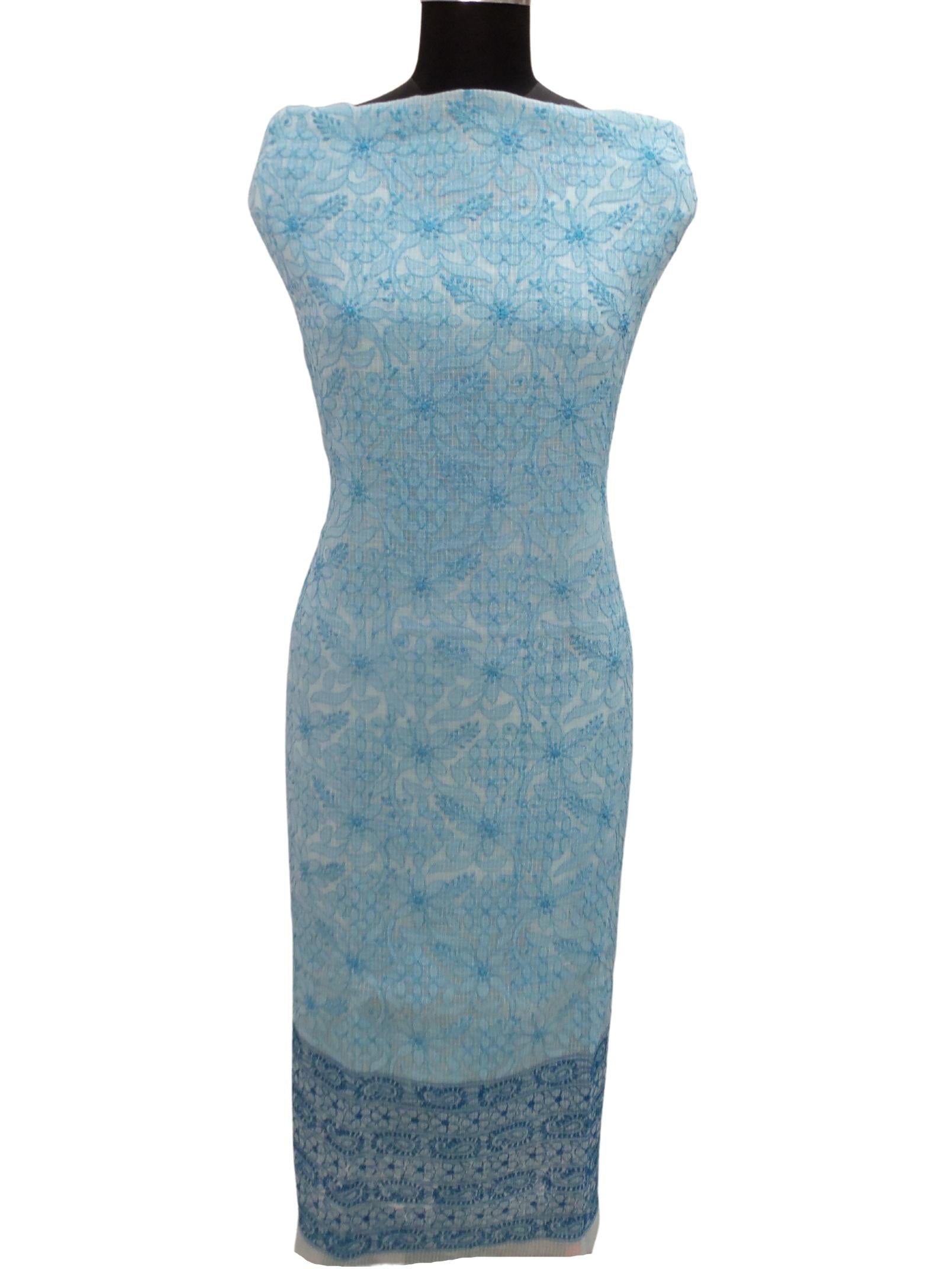 Shyamal Chikan Hand Embroidered White Kota Cotton Lucknowi Chikankari Unstitched Kurta Piece - S6465