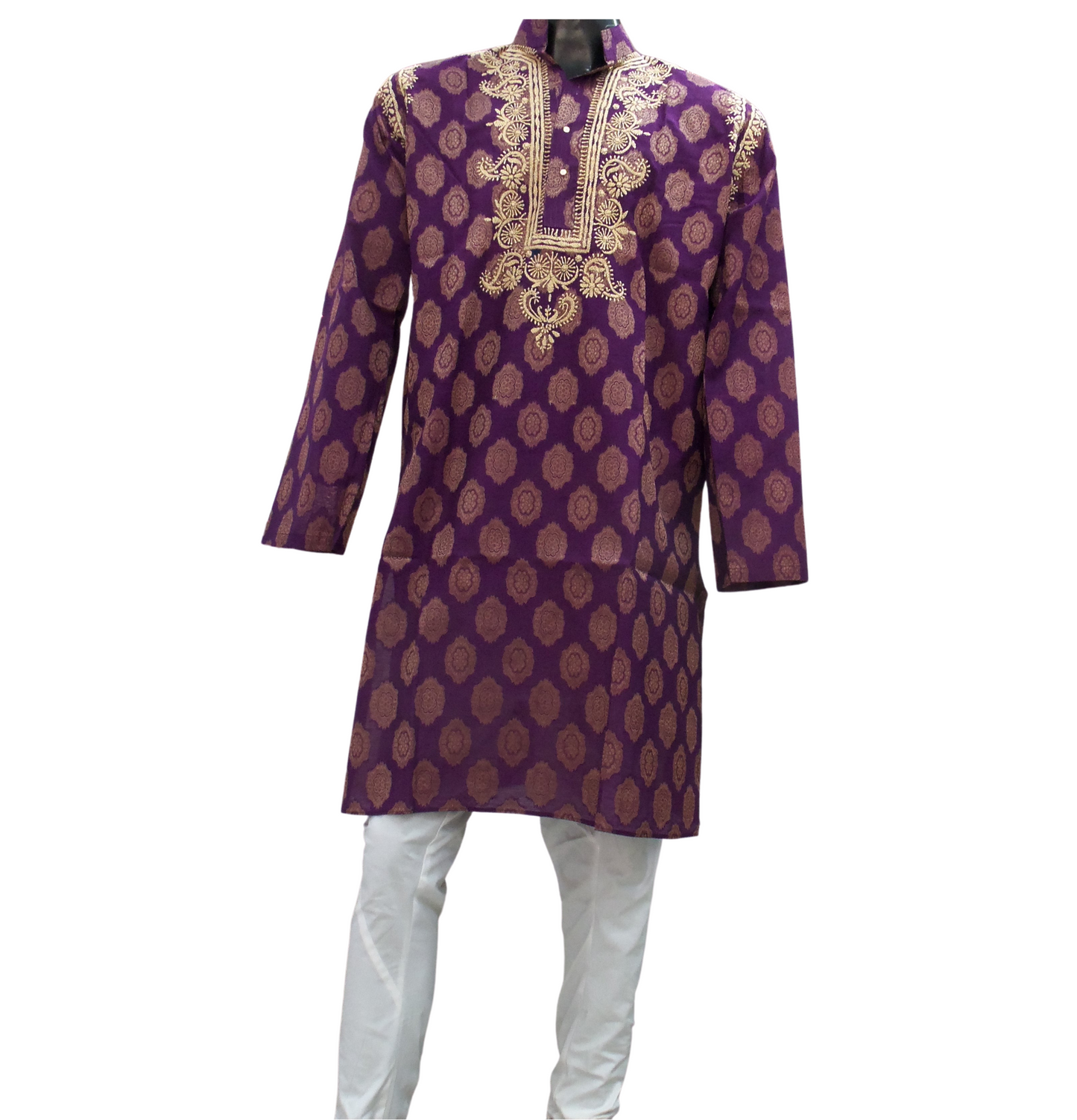 Shyamal Chikan Hand Embroidered Purple Cotton Lucknowi Chikankari Men's Kurta – S1287