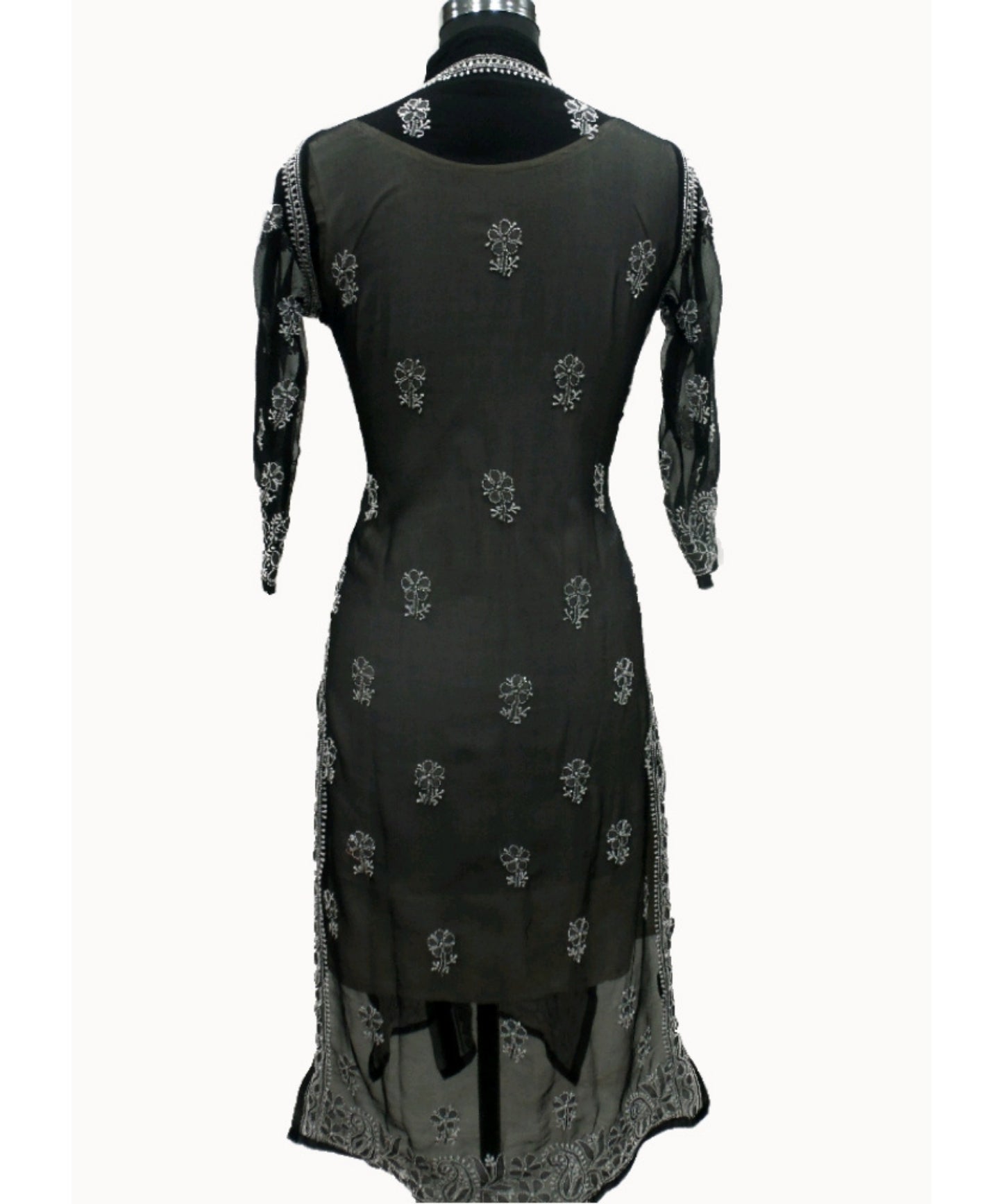 Shyamal Chikan Hand Embroidered Black Georgette Lucknowi Chikankari Kurti - S5501