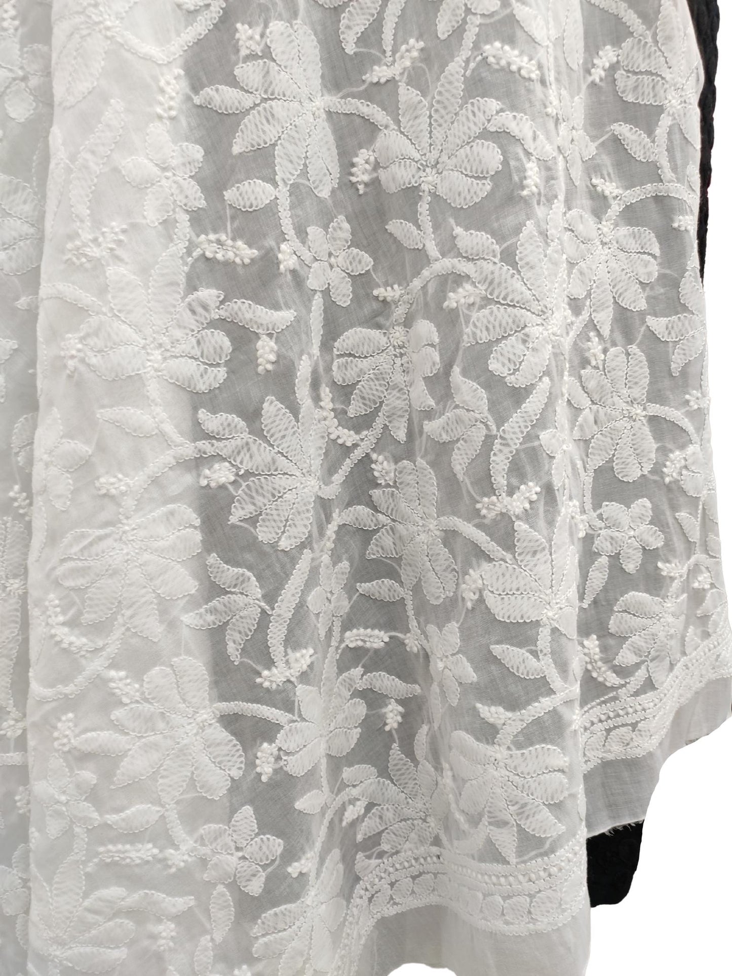 Shyamal Chikan Hand Embroidered White Cotton Lucknowi Chikankari Full Jaal Dupatta - S2638