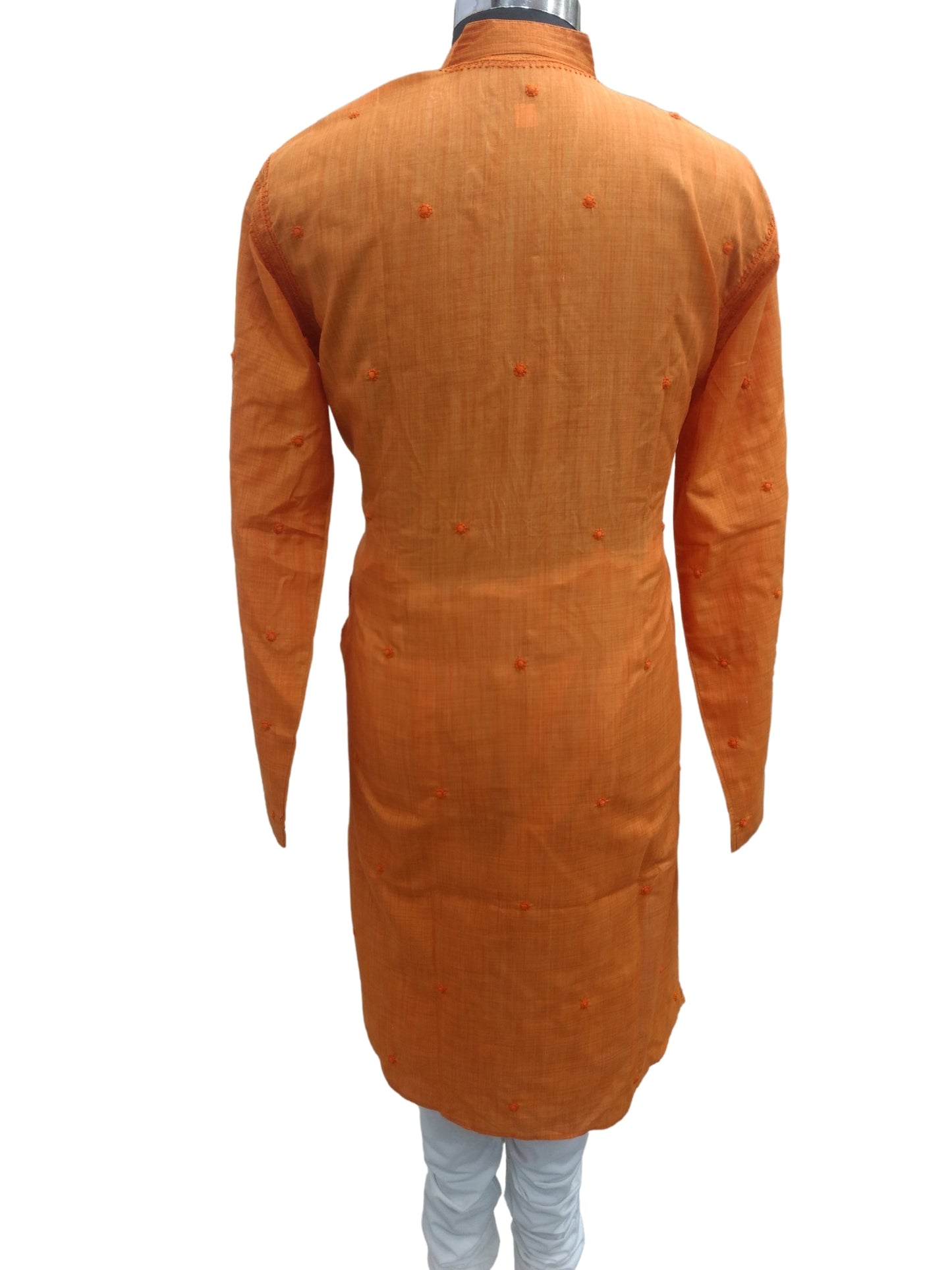 Shyamal Chikan Hand Embroidered Burnt Orange Cotton Lucknowi Chikankari Men's Kurta – S6858