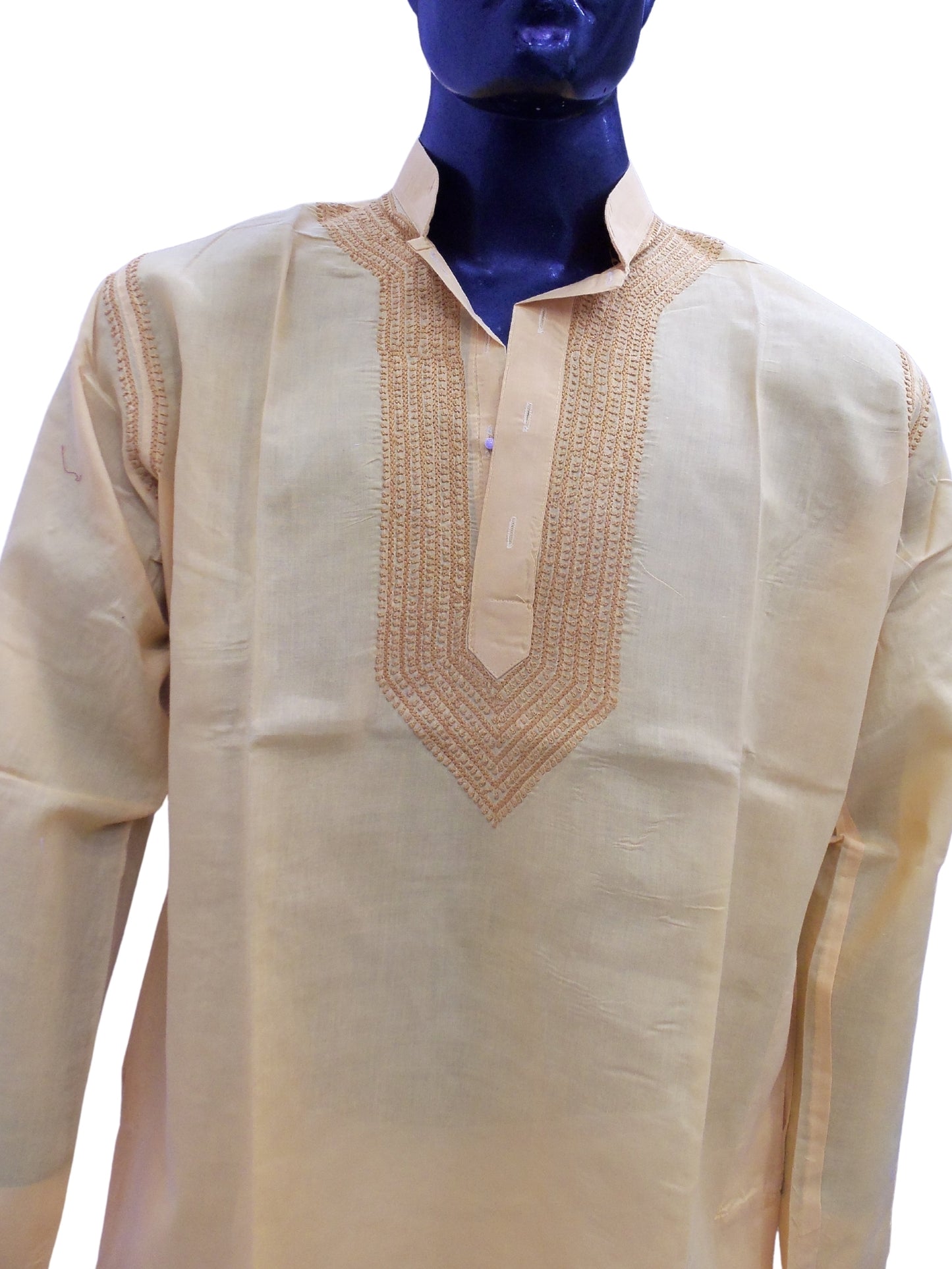 Shyamal Chikan Hand Embroidered Yellow Cotton Lucknowi Chikankari Men's Kurta – S1268