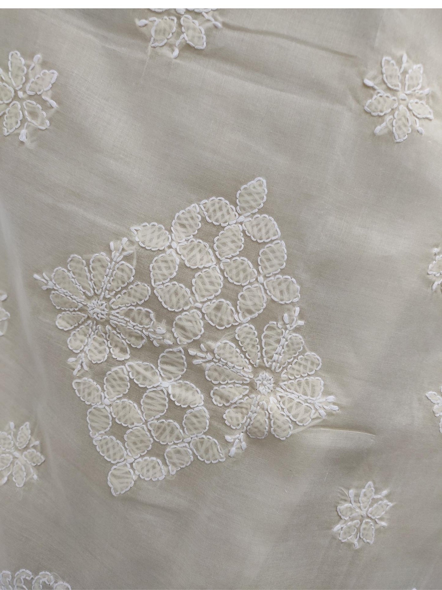 Shyamal Chikan Hand Embroidered Beige Cotton Lucknowi Chikankari Saree With Blouse Piece- S13479