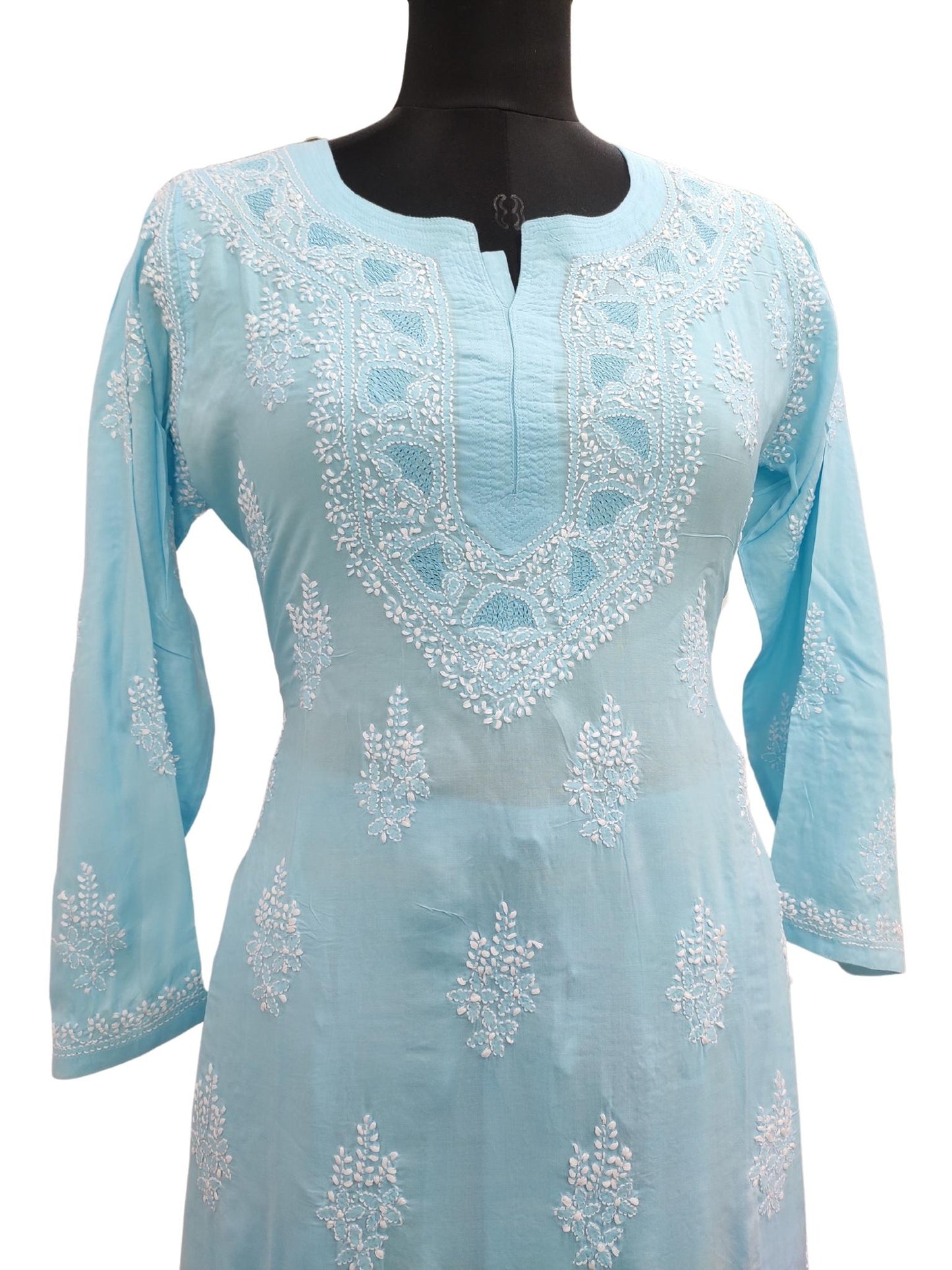 Shyamal Chikan Hand Embroidered Blue Modal Lucknowi Chikankari Kurta and Bottom Set - S16237