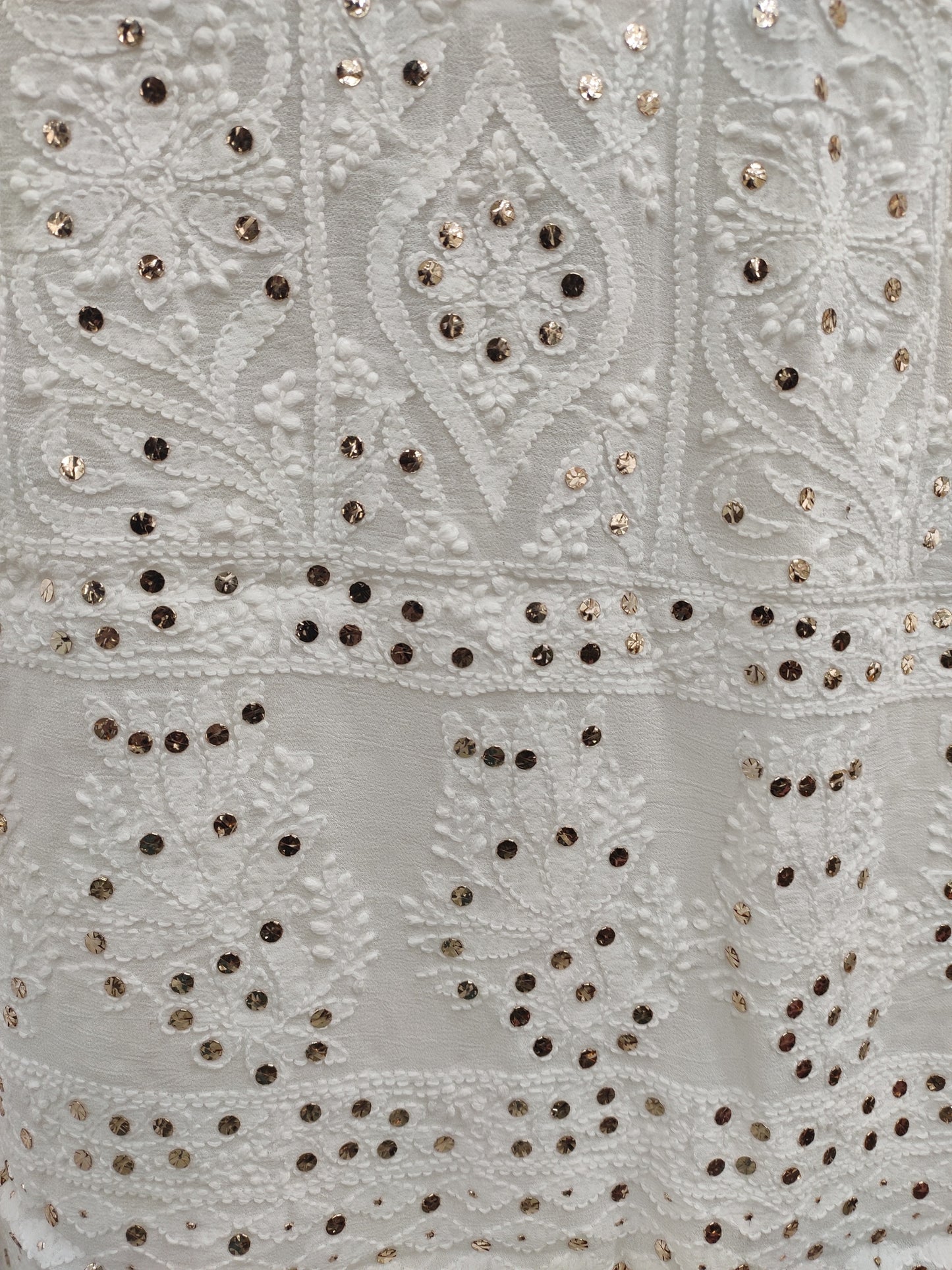 Shyamal Chikan Hand Embroidered White HQ Viscose Georgette Lucknowi Chikankari Unstitched Suit Piece With Mukaish Work ( Kurta Dupatta Set ) - S17638