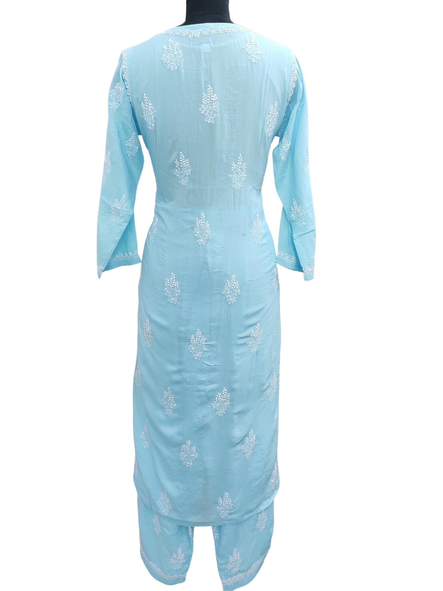 Shyamal Chikan Hand Embroidered Blue Modal Lucknowi Chikankari Kurta and Bottom Set - S16237