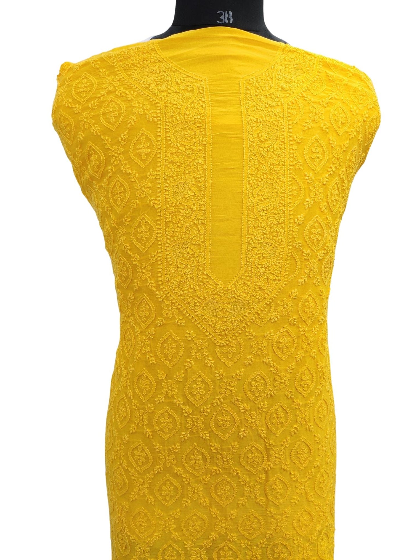 Shyamal Chikan Hand Embroidered Yellow Pure Chanderi Silk Lucknowi Chikankari Unstitched Men's Kurta Piece – S15432