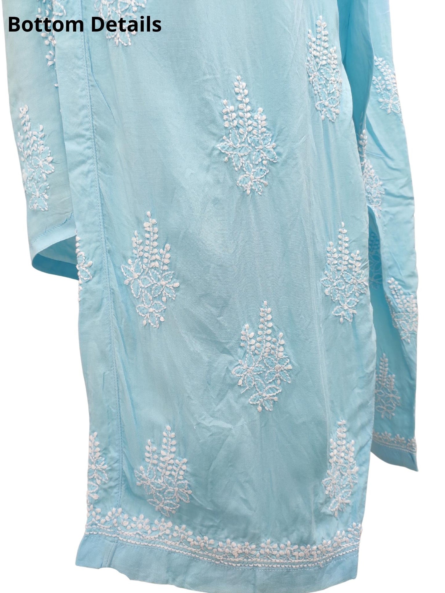 Shyamal Chikan Hand Embroidered Blue Modal Lucknowi Chikankari Kurta and Bottom Set - S16237