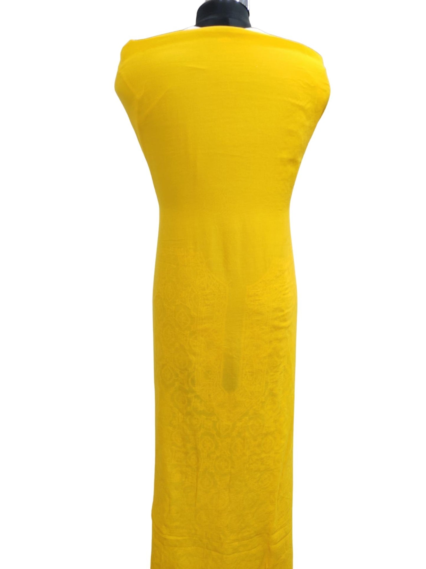 Shyamal Chikan Hand Embroidered Yellow Pure Chanderi Silk Lucknowi Chikankari Unstitched Men's Kurta Piece – S15432