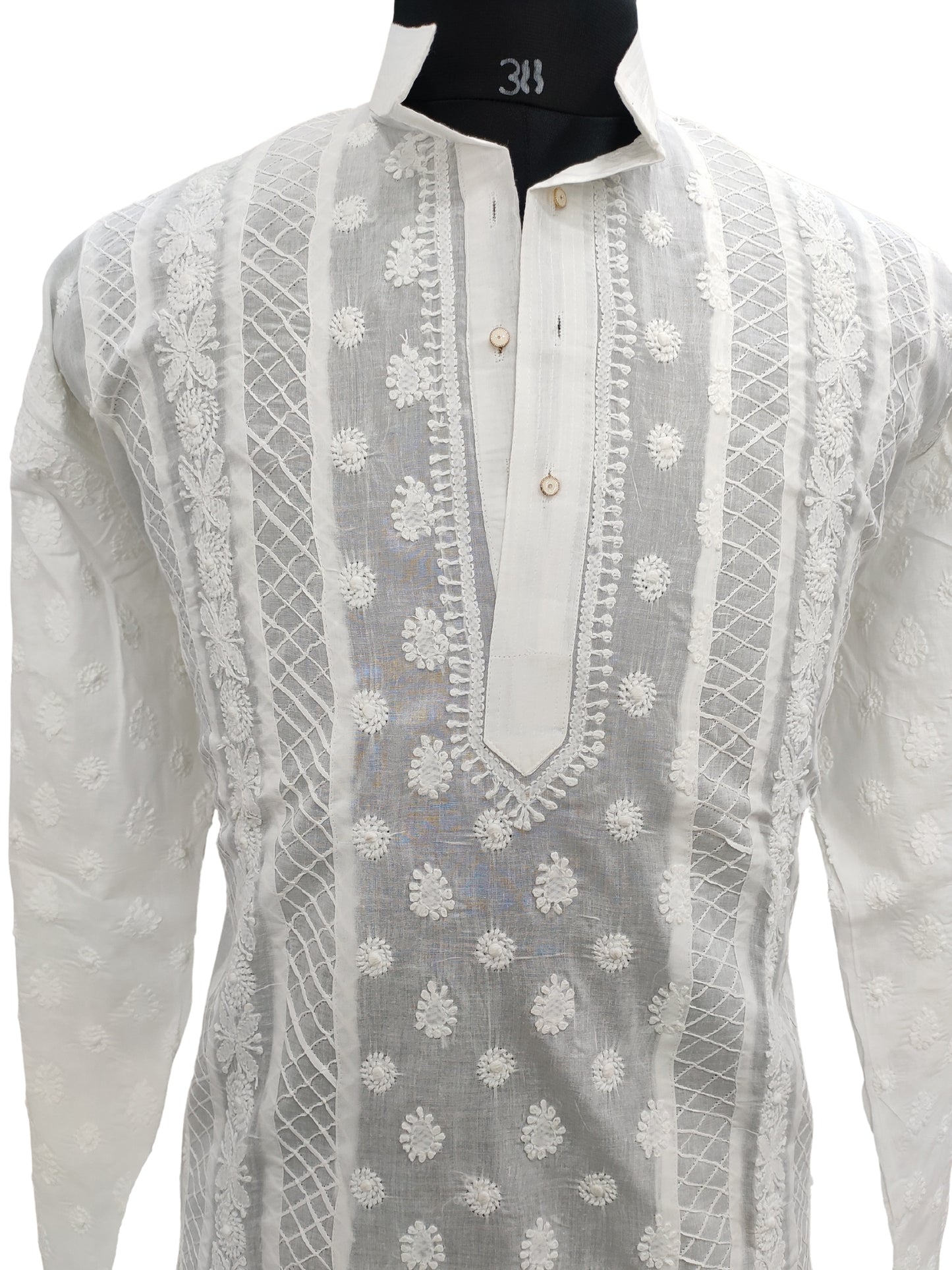 Shyamal Chikan Hand Embroidered White Cotton Lucknowi Chikankari Men's Kurta – S1229