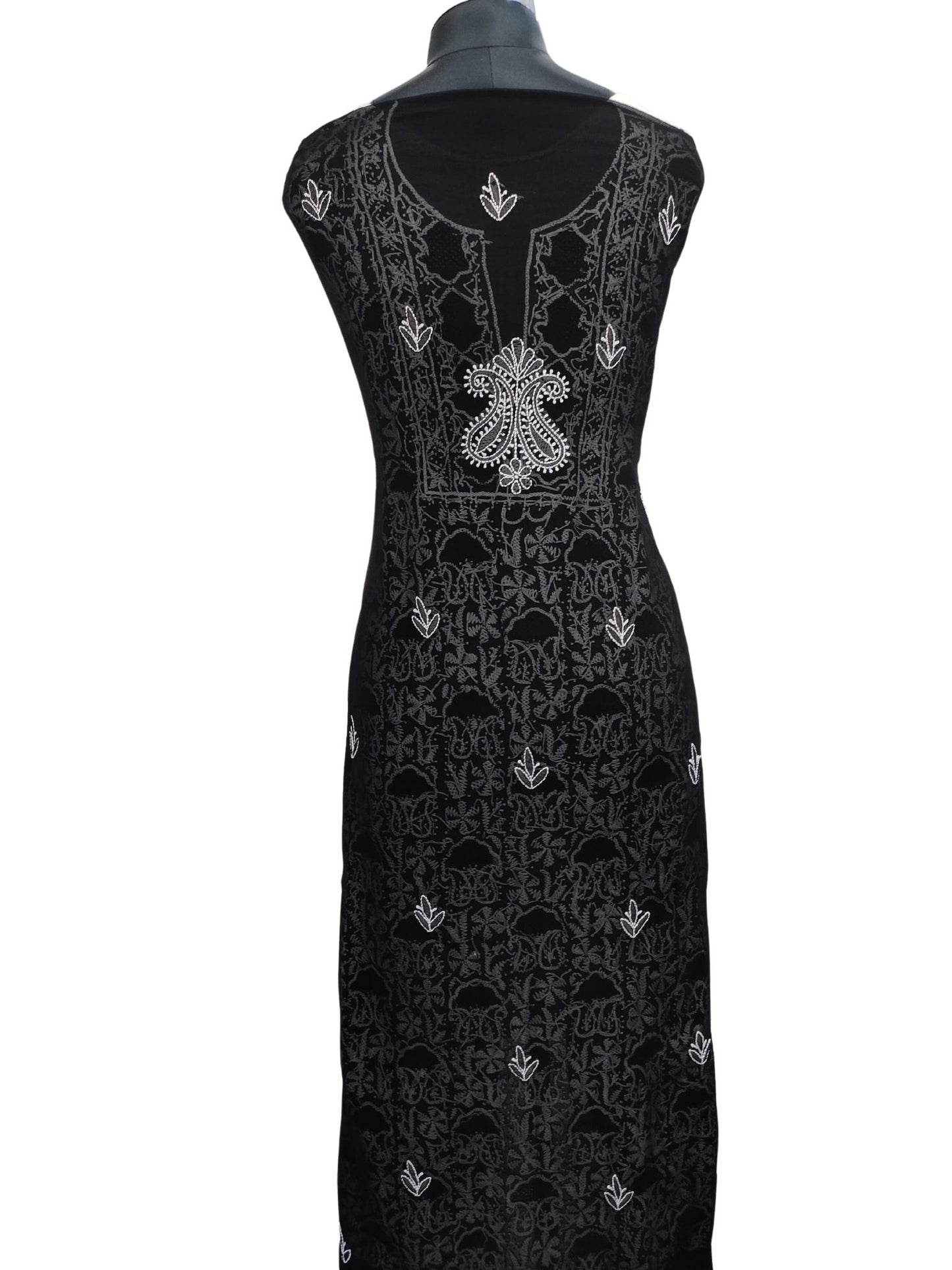 Shyamal Chikan Hand Embroidered Black Georgette Lucknowi Chikankari Unstitched Suit Piece With Jaali Work - S19986