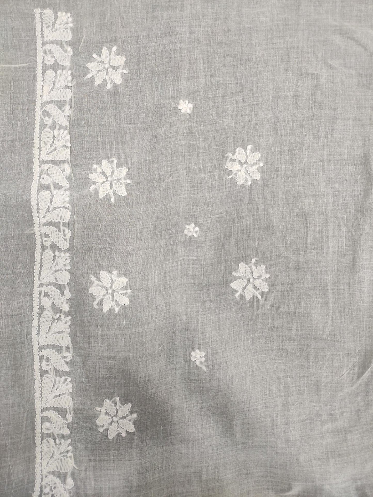 Shyamal Chikan Hand Embroidered Lemon Cotton Lucknowi Chikankari Saree With Blouse Piece- S13477