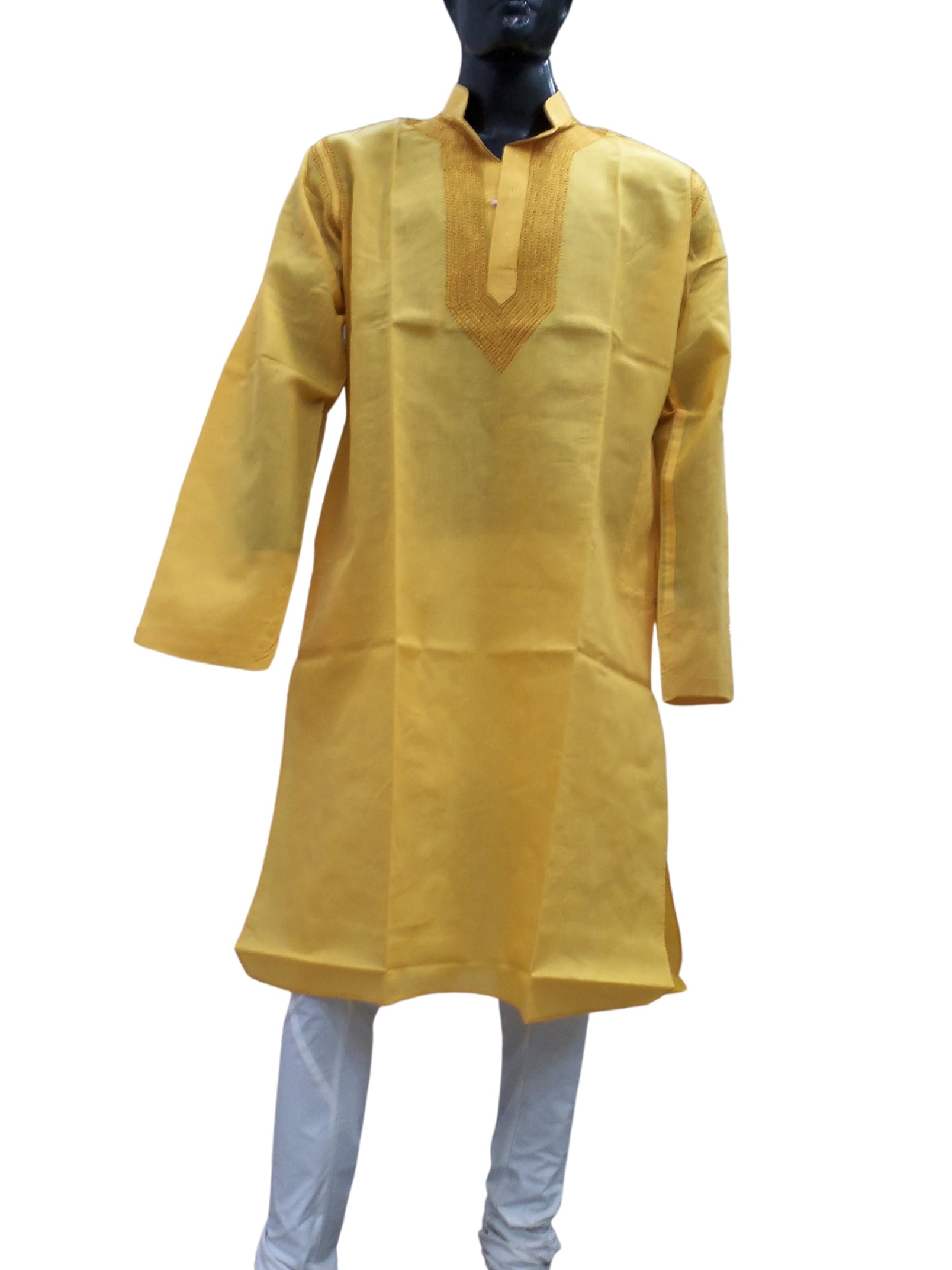 Shyamal Chikan Hand Embroidered Yellow Cotton Lucknowi Chikankari Men's Kurta – S1268
