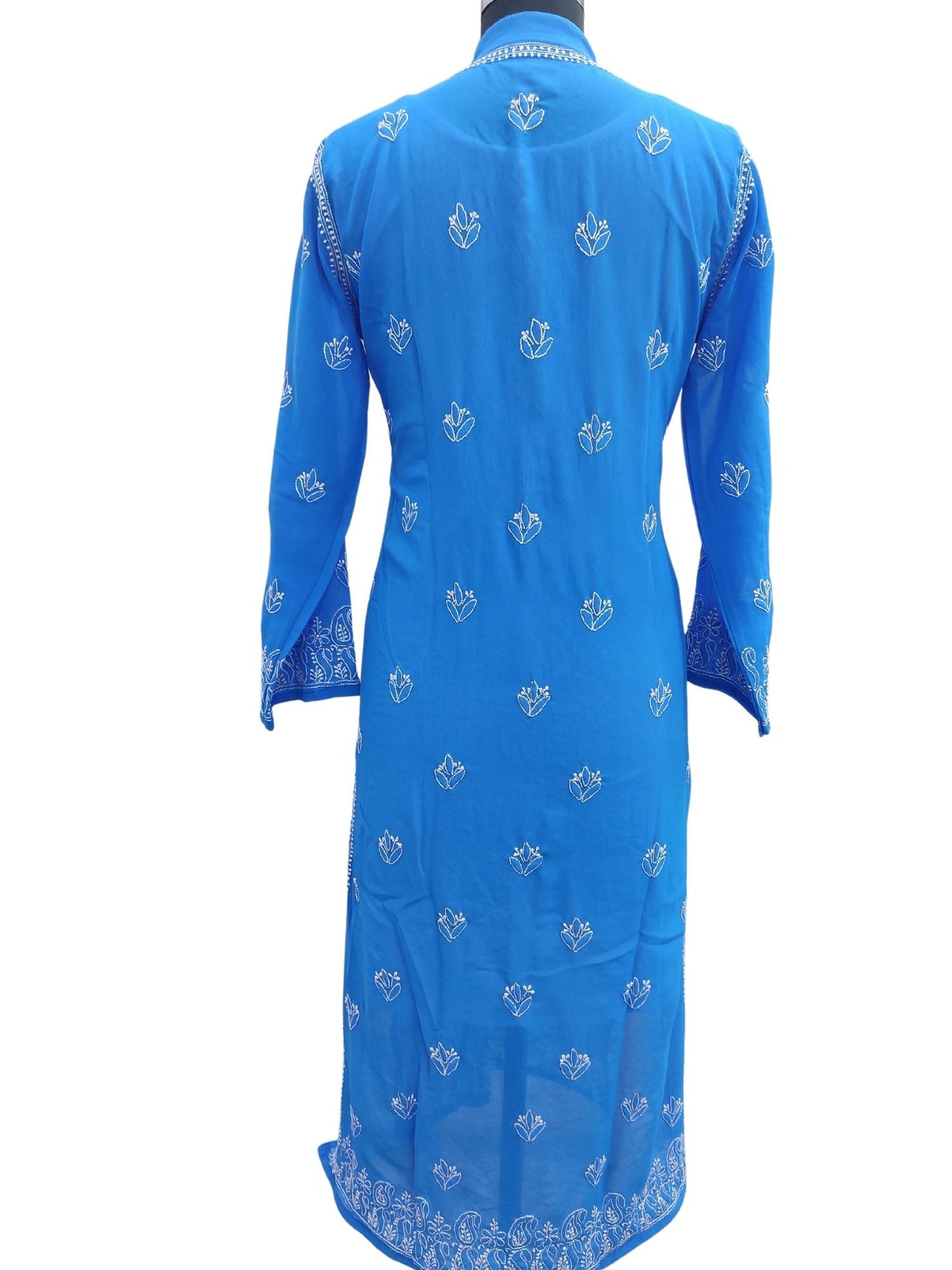 Shyamal Chikan Hand Embroidered Blue Georgette Lucknowi Chikankari Kurti - S9796