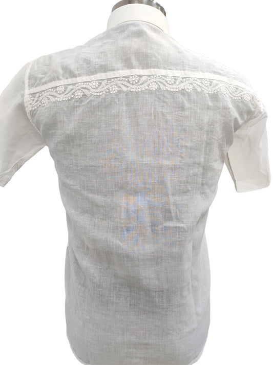 Shyamal Chikan Hand Embroidered White Cotton Lucknowi Chikankari Men's Shirt – S12493