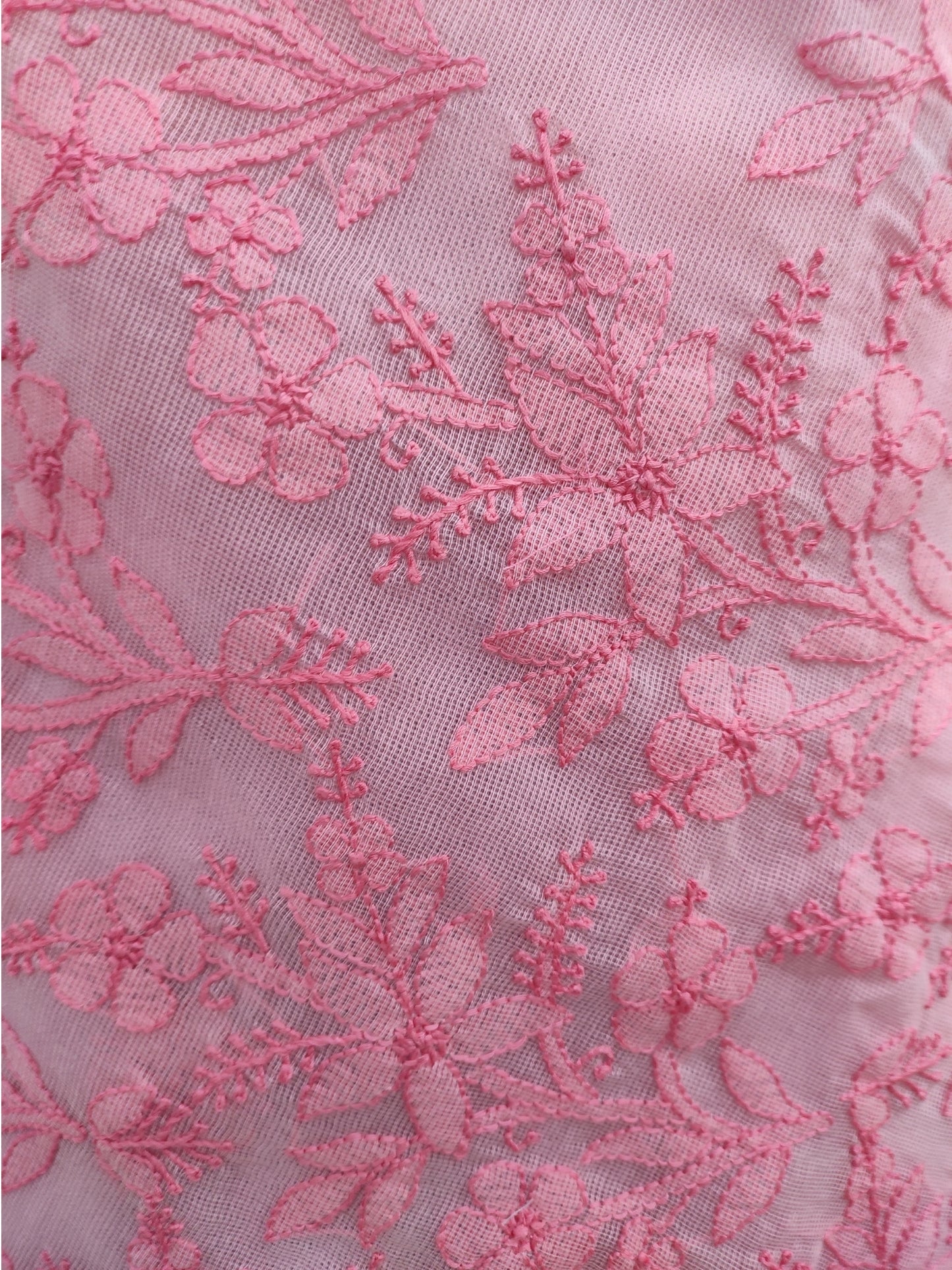 Shyamal Chikan Hand Embroidered Pink Super Net Lucknowi Chikankari Saree With Blouse Piece-S11935
