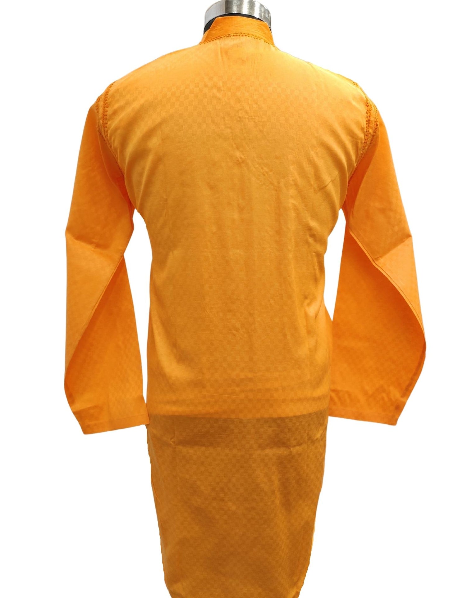 Shyamal Chikan Hand Embroidered Orange Cotton Lucknowi Chikankari Men's Kurta – S18854