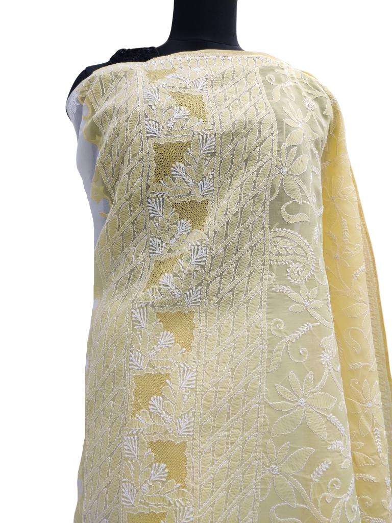 Shyamal Chikan Hand Embroidered White Cotton Lucknowi Chikankari Saree With Blouse Piece And daraz Work- S14478