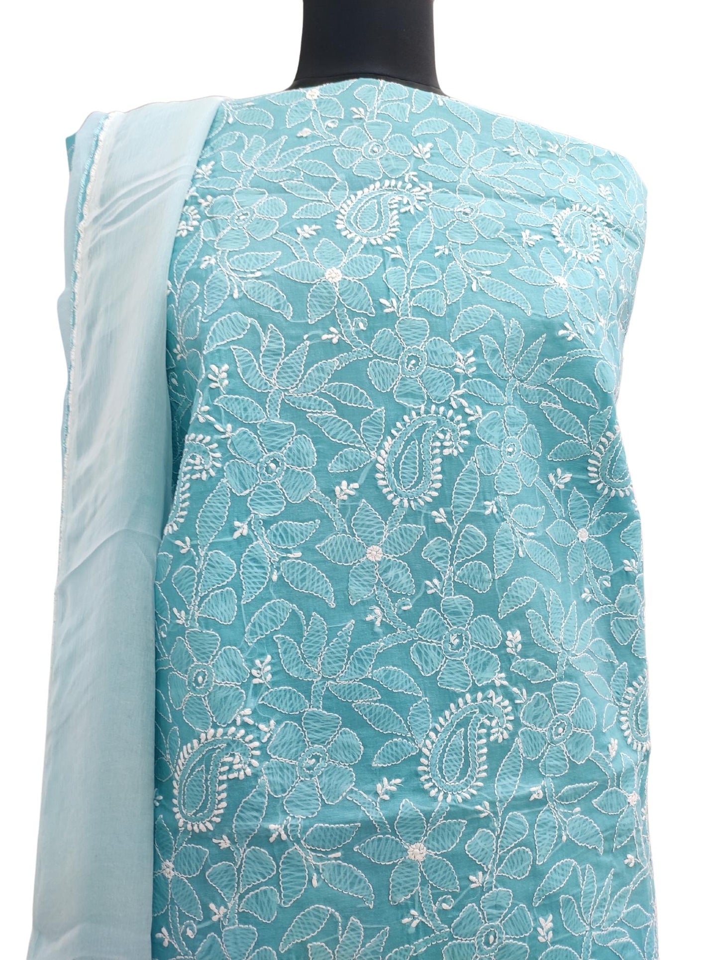 Shyamal Chikana Hand Embroidered Green Cotton Lucknowi Chikankari Unstitched Suit Piece - S661 - Shyamal Chikan
