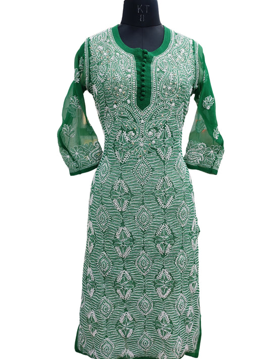 Shyamal Chikan Hand Embroidered Work Georgette Lucknowi Chikankari Kurti With Mukaish Work- S16217