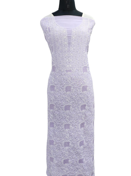 Shyamal Chikan Hand Embroidered Purple Cotton Lucknowi Chikankari Unstitched Kurta Piece With Heavy Jaali Work - S18251