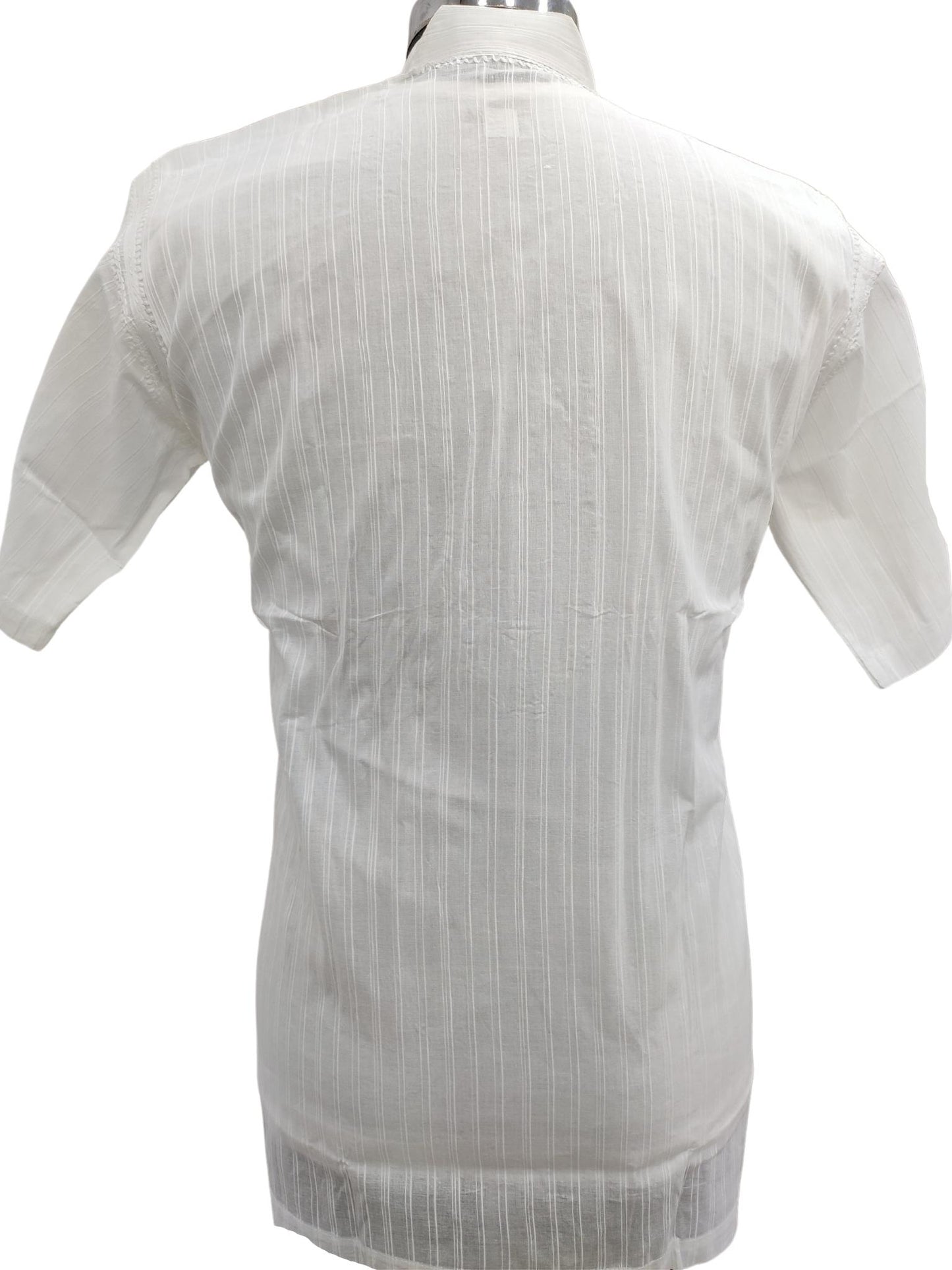 Shyamal Chikan Hand Embroidered White Cotton Lucknowi Chikankari Men's Short Kurta – S15751