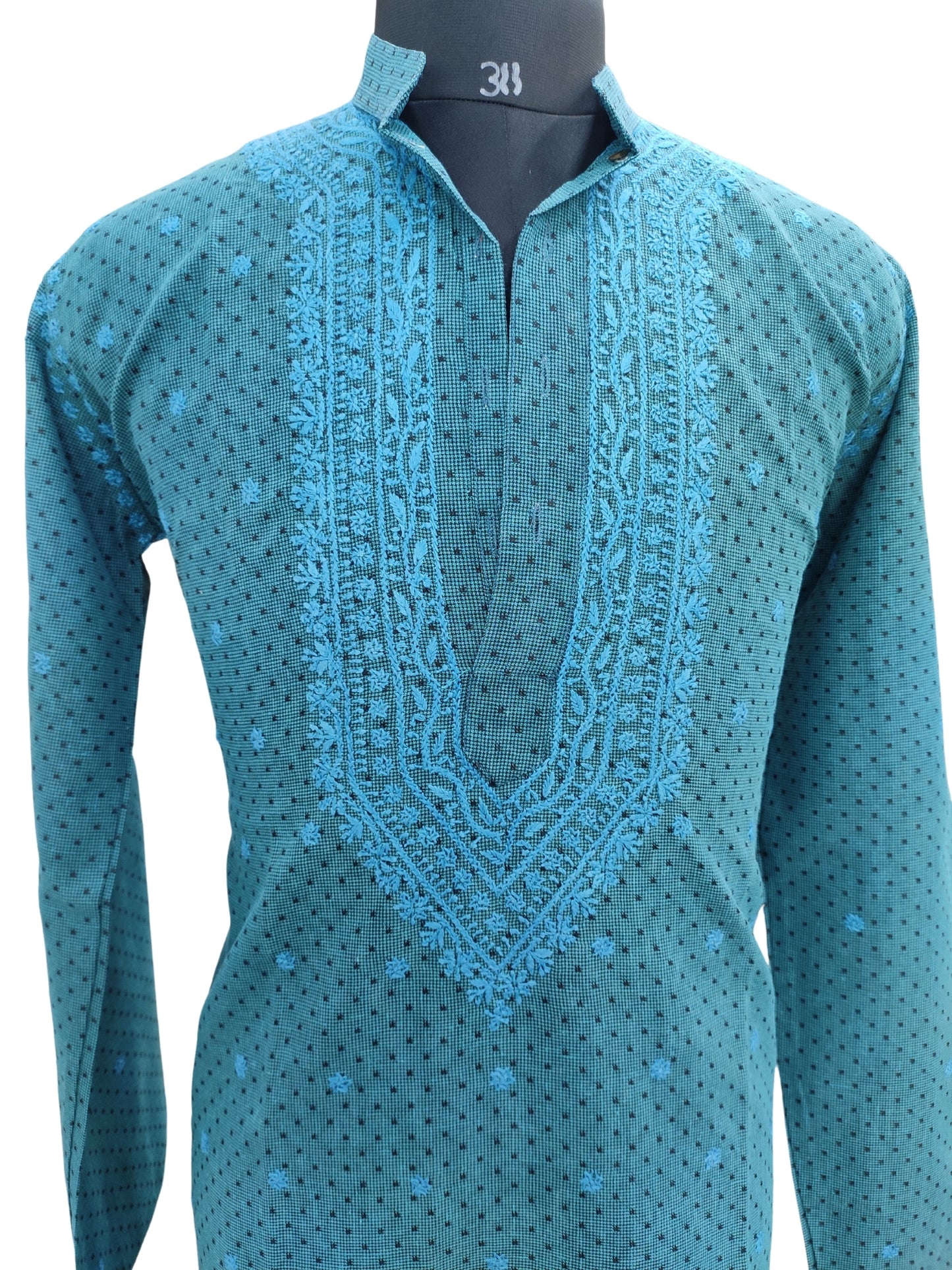 Shyamal Chikan Hand Embroidered Blue Cotton Lucknowi Chikankari Men's Kurta –S10951