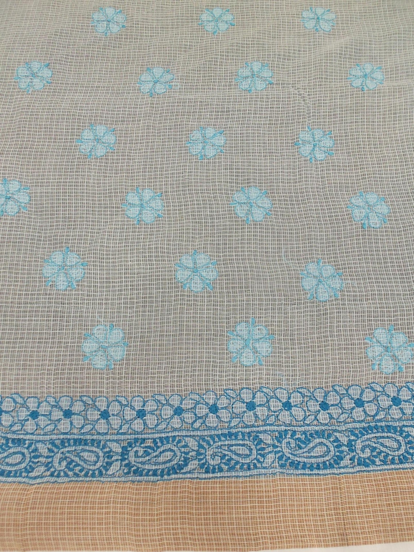 Shyamal Chikan Hand Embroidered White Kota Cotton Lucknowi Chikankari Unstitched Kurta Piece - S6465