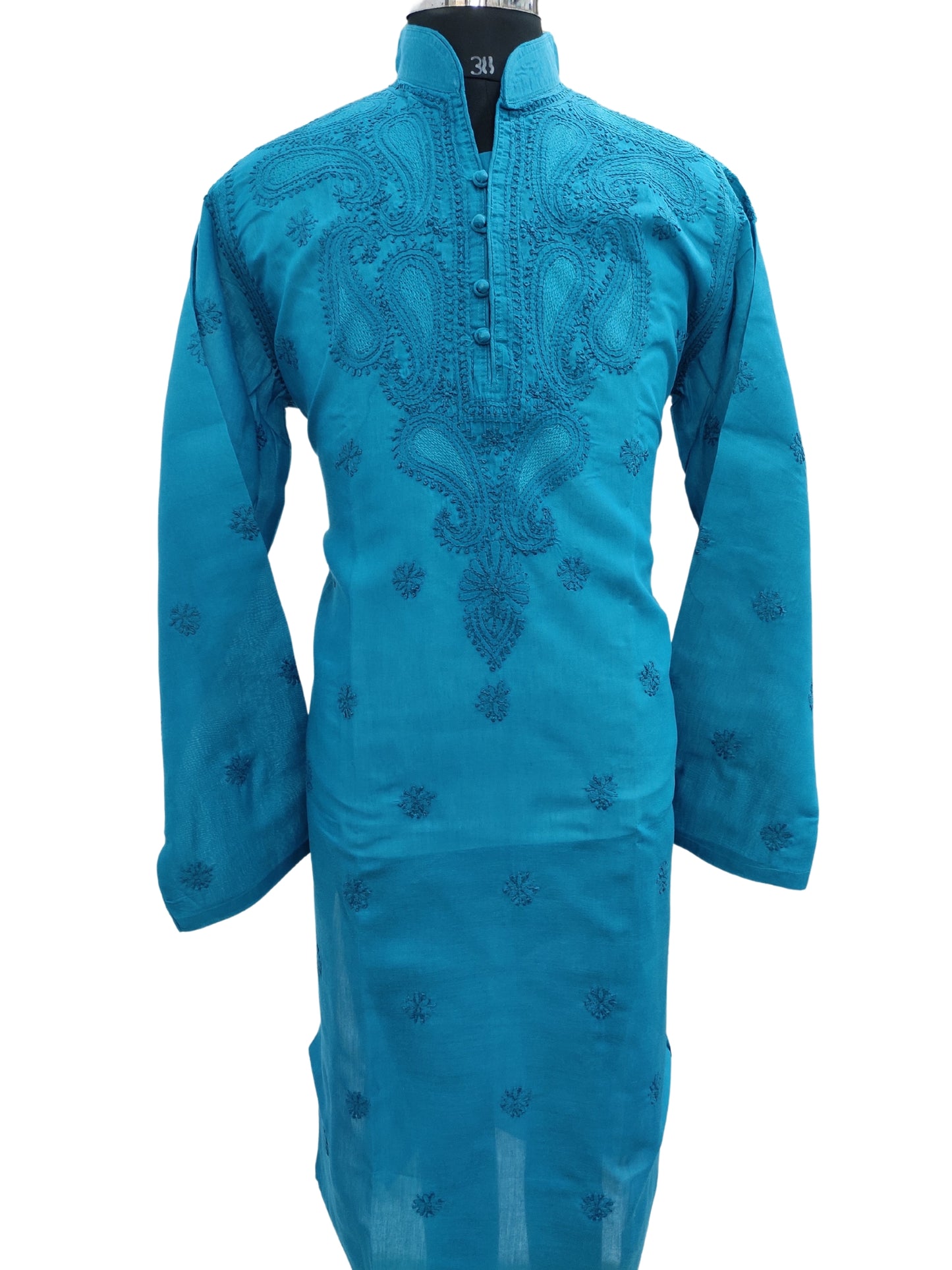 Shyamal Chikan Hand Embroidered Blue Cotton Lucknowi Chikankari Men's  Kurta – S1244