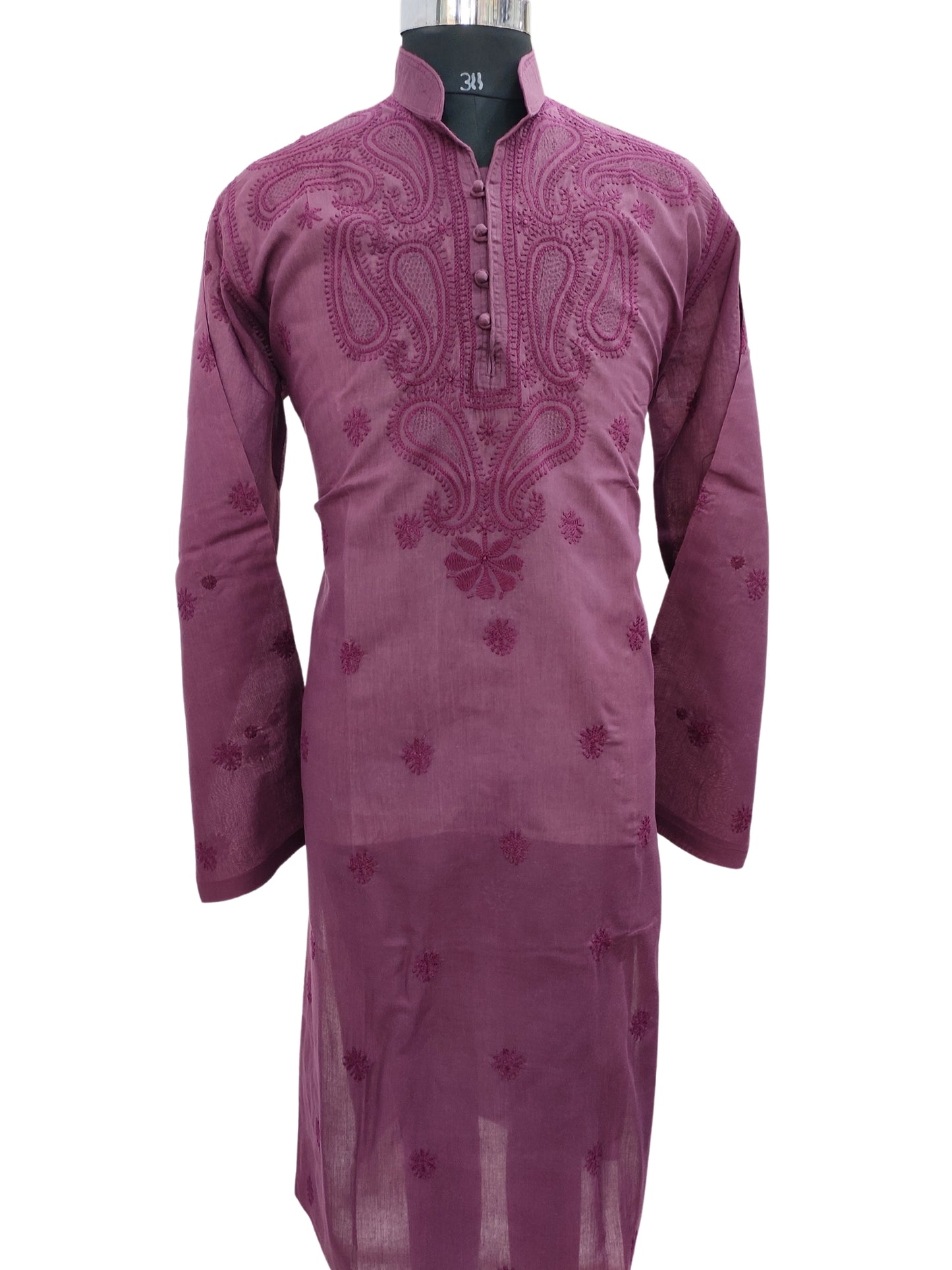 Shyamal Chikan Hand Embroidered Purple Cotton Lucknowi Chikankari Men's Kurta – S1644