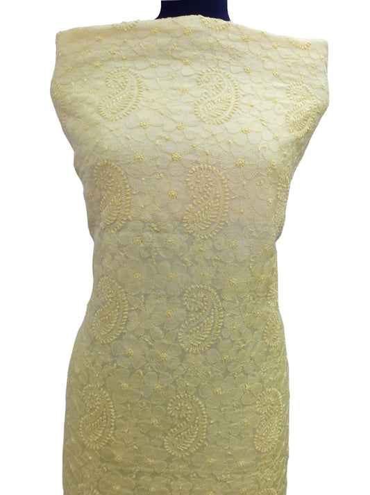 Shyamal Chikan Hand Embroidered Yellow Pure Tusser Silk Lucknowi Chikankari Unstitched Kurta Piece - S5772